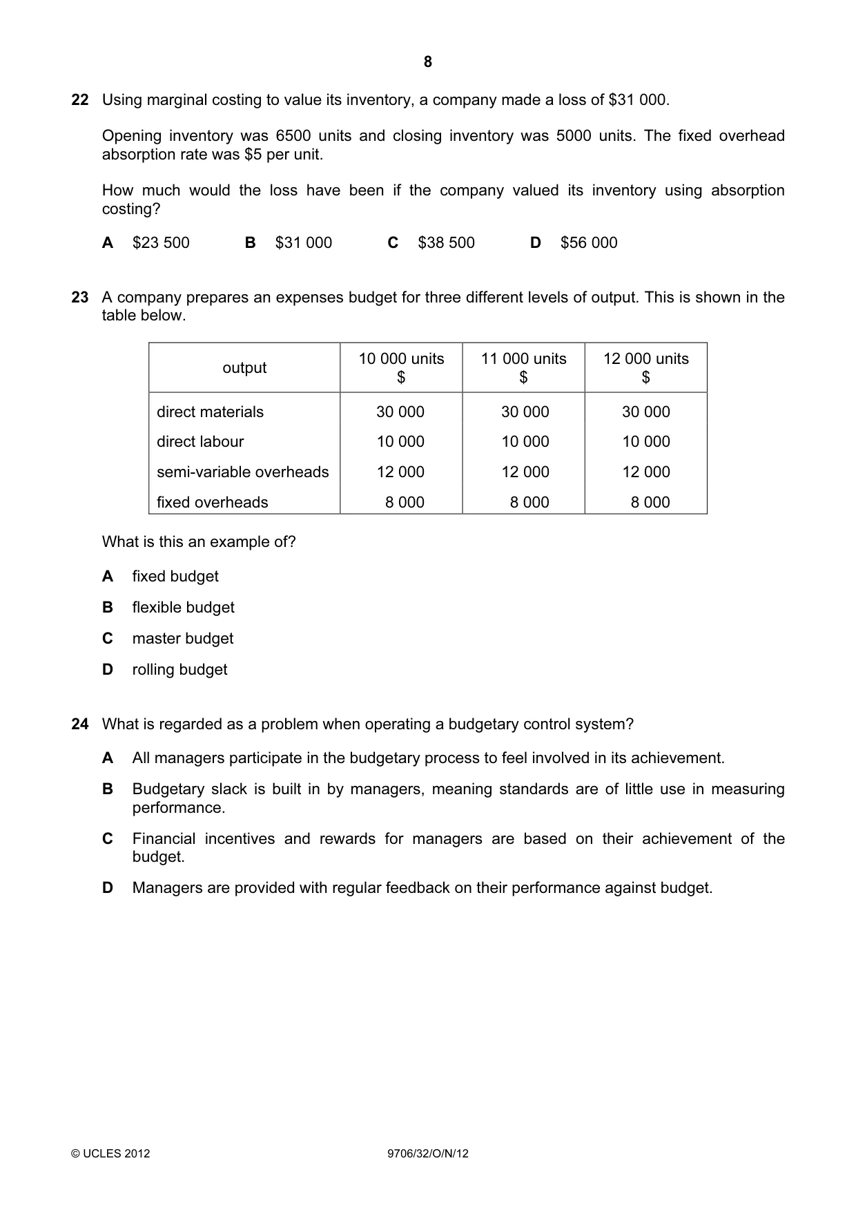 Cambridge A Level Accounting 9706 2012 Oct/Nov Paper 3 · Variant 2 question paper, page 8 of 12