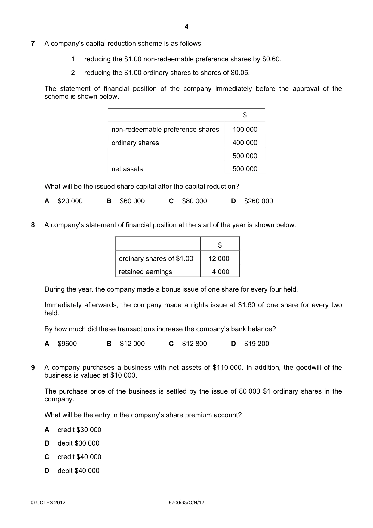 Cambridge A Level Accounting 9706 2012 Oct/Nov Paper 3 · Variant 3 question paper, page 4 of 12