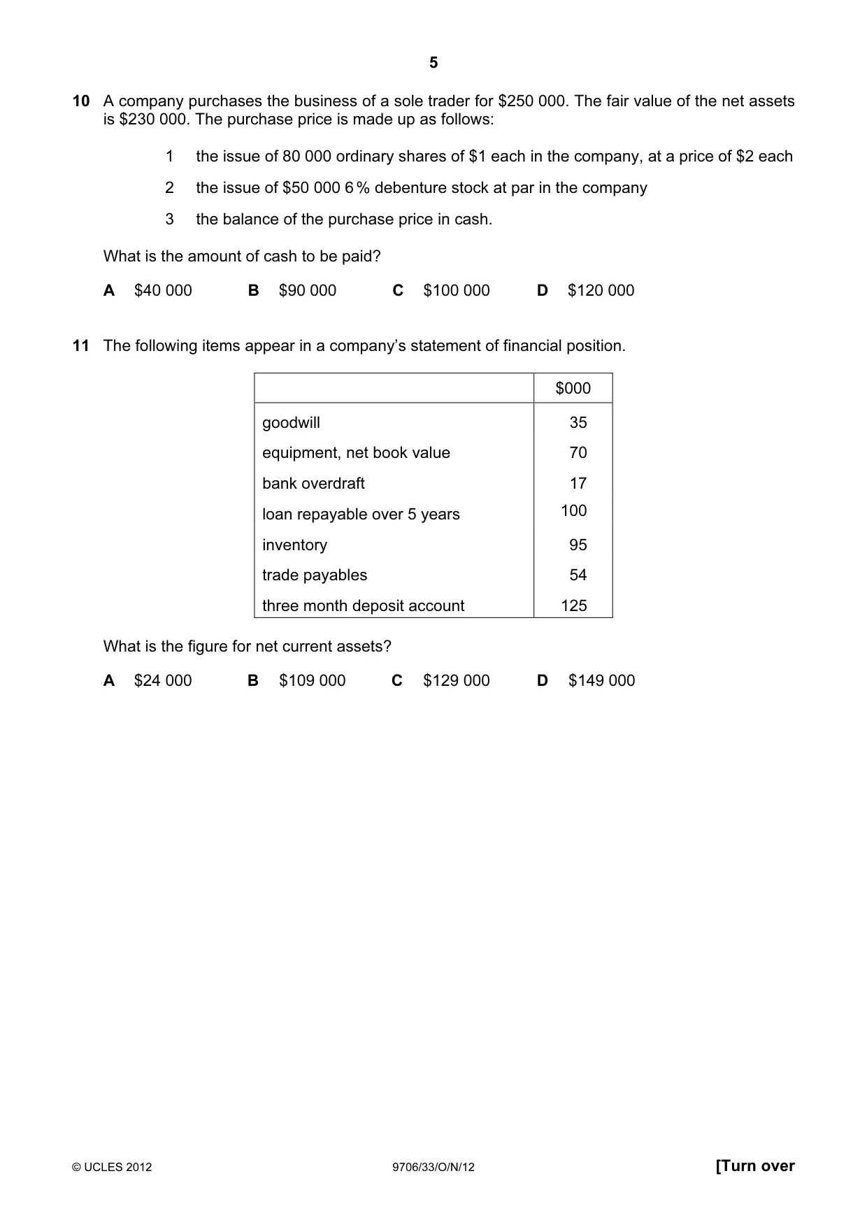 Cambridge A Level Accounting 9706 2012 Oct/Nov Paper 3 · Variant 3 question paper, page 5 of 12