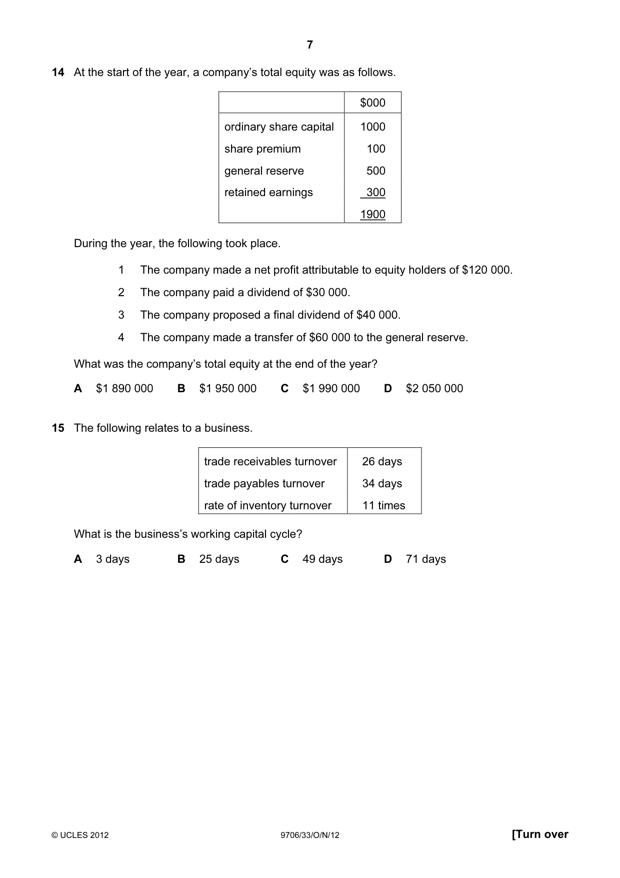 Cambridge A Level Accounting 9706 2012 Oct/Nov Paper 3 · Variant 3 question paper, page 7 of 12