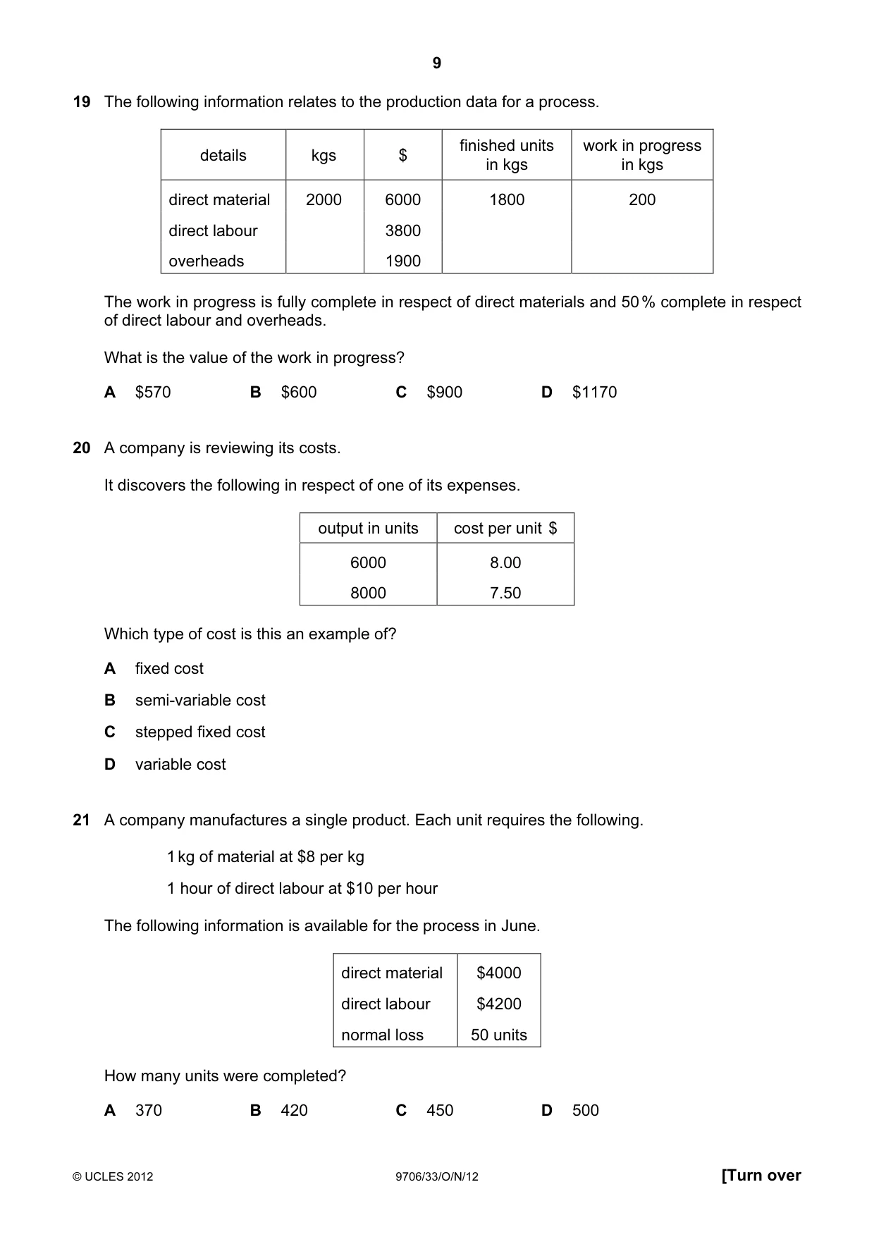 Cambridge A Level Accounting 9706 2012 Oct/Nov Paper 3 · Variant 3 question paper, page 9 of 12