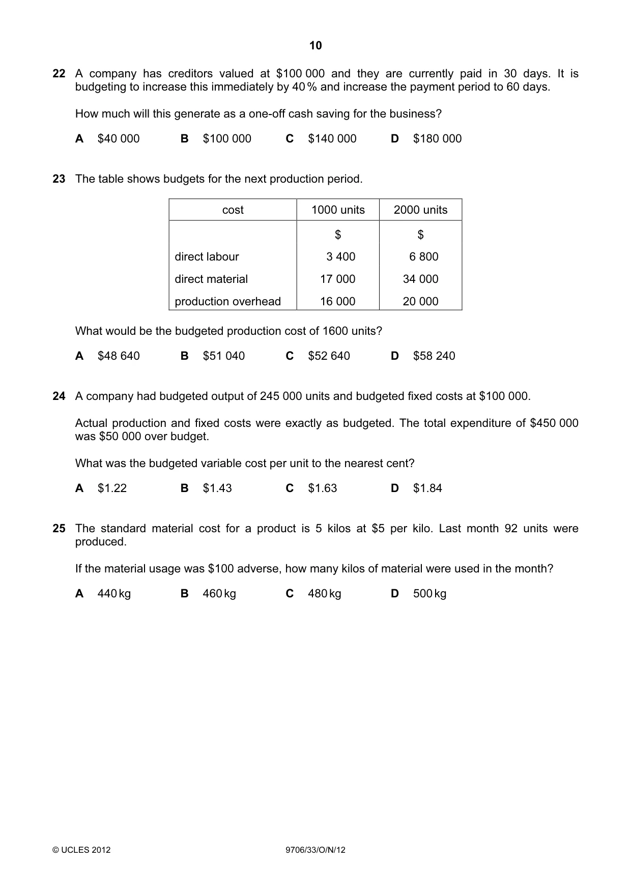 Cambridge A Level Accounting 9706 2012 Oct/Nov Paper 3 · Variant 3 question paper, page 10 of 12