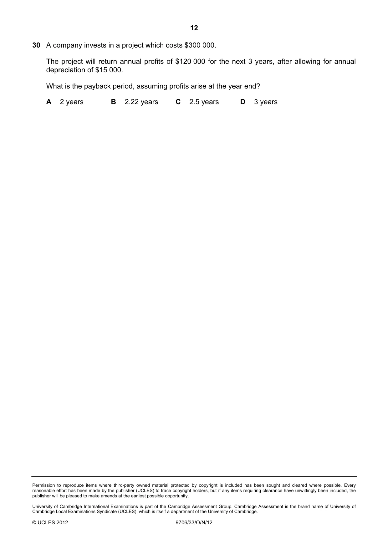 Cambridge A Level Accounting 9706 2012 Oct/Nov Paper 3 · Variant 3 question paper, page 12 of 12