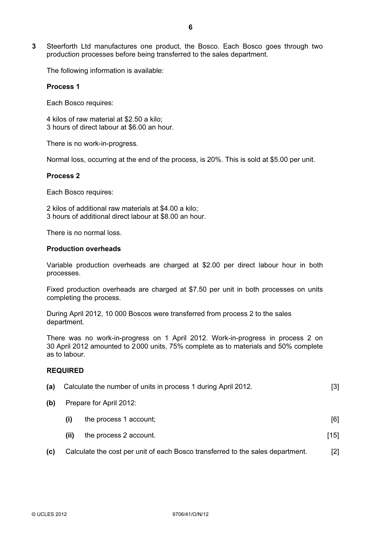 Cambridge A Level Accounting 9706 2012 Oct/Nov Paper 4 · Variant 1 question paper, page 6 of 8