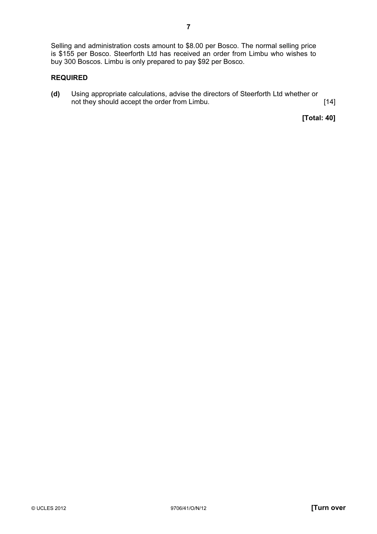 Cambridge A Level Accounting 9706 2012 Oct/Nov Paper 4 · Variant 1 question paper, page 7 of 8