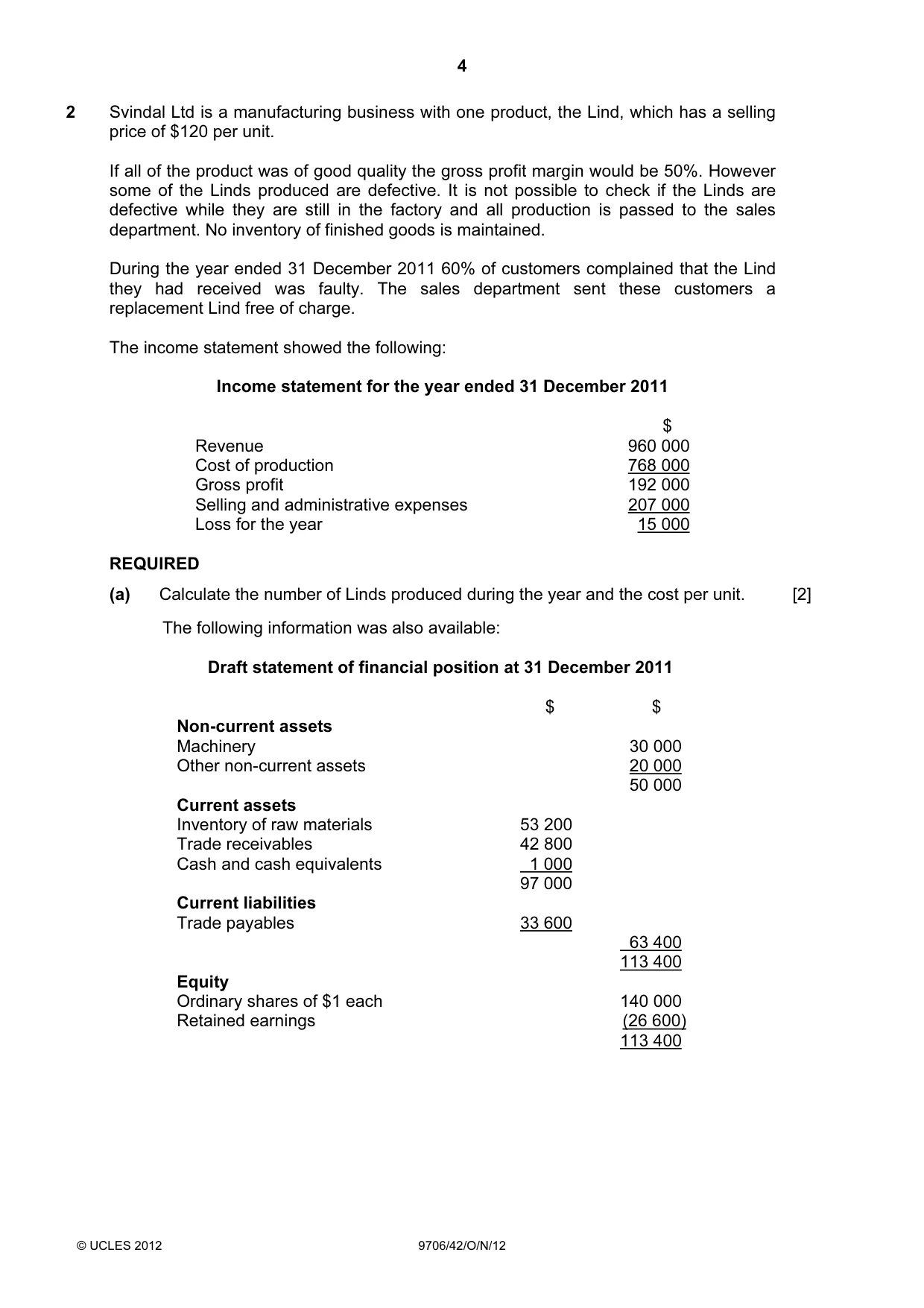 Cambridge A Level Accounting 9706 2012 Oct/Nov Paper 4 · Variant 2 question paper, page 4 of 8