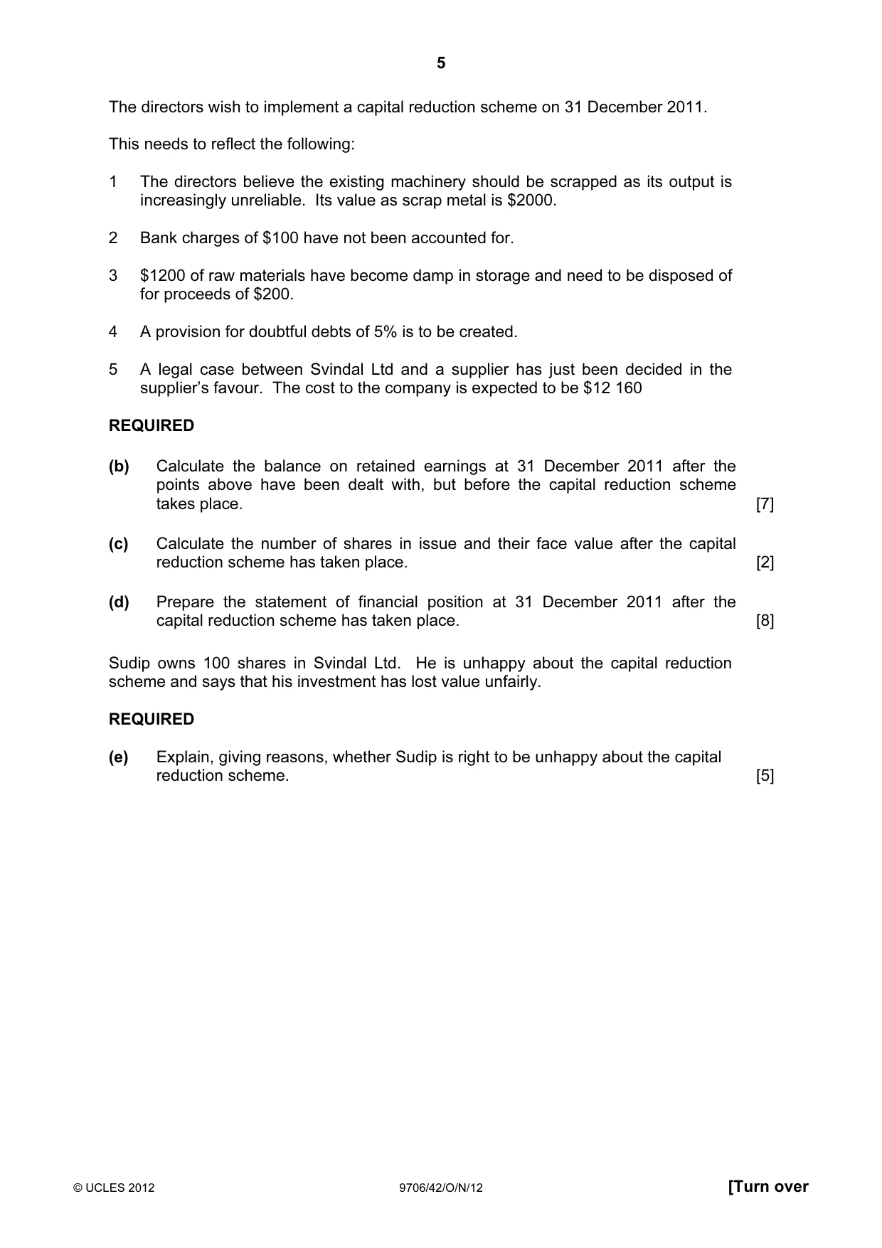 Cambridge A Level Accounting 9706 2012 Oct/Nov Paper 4 · Variant 2 question paper, page 5 of 8
