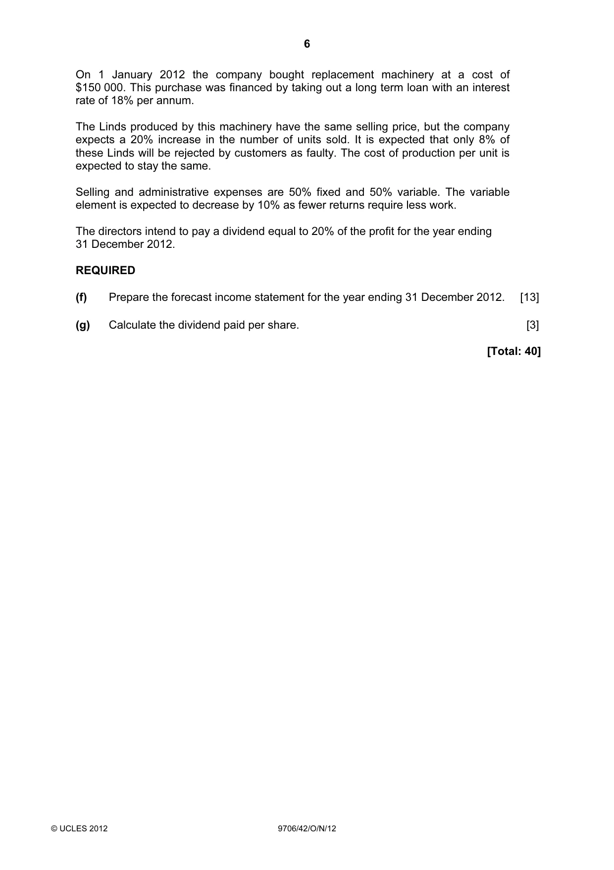 Cambridge A Level Accounting 9706 2012 Oct/Nov Paper 4 · Variant 2 question paper, page 6 of 8