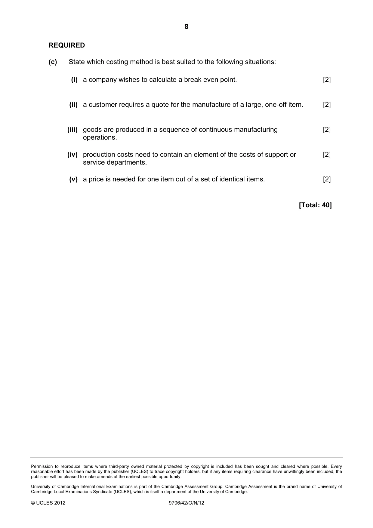 Cambridge A Level Accounting 9706 2012 Oct/Nov Paper 4 · Variant 2 question paper, page 8 of 8