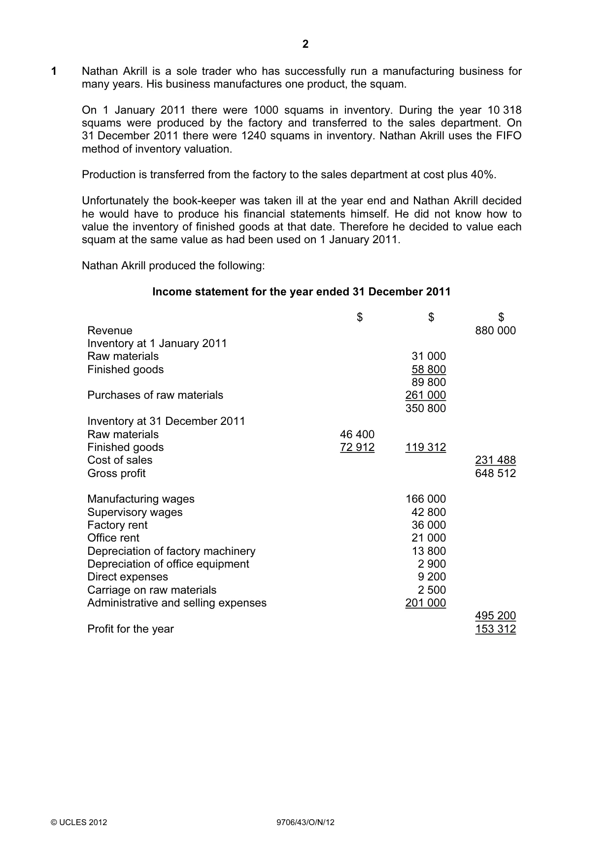 Cambridge A Level Accounting 9706 2012 Oct/Nov Paper 4 · Variant 3 question paper, page 2 of 8
