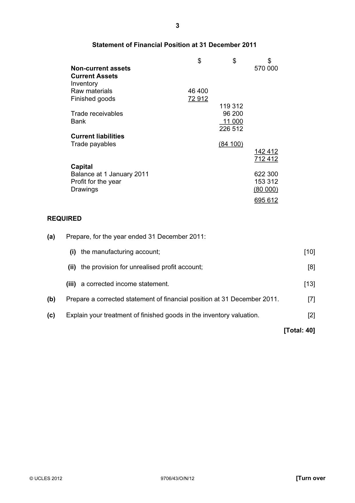 Cambridge A Level Accounting 9706 2012 Oct/Nov Paper 4 · Variant 3 question paper, page 3 of 8