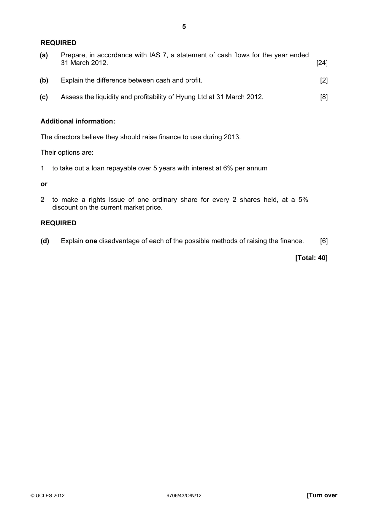 Cambridge A Level Accounting 9706 2012 Oct/Nov Paper 4 · Variant 3 question paper, page 5 of 8