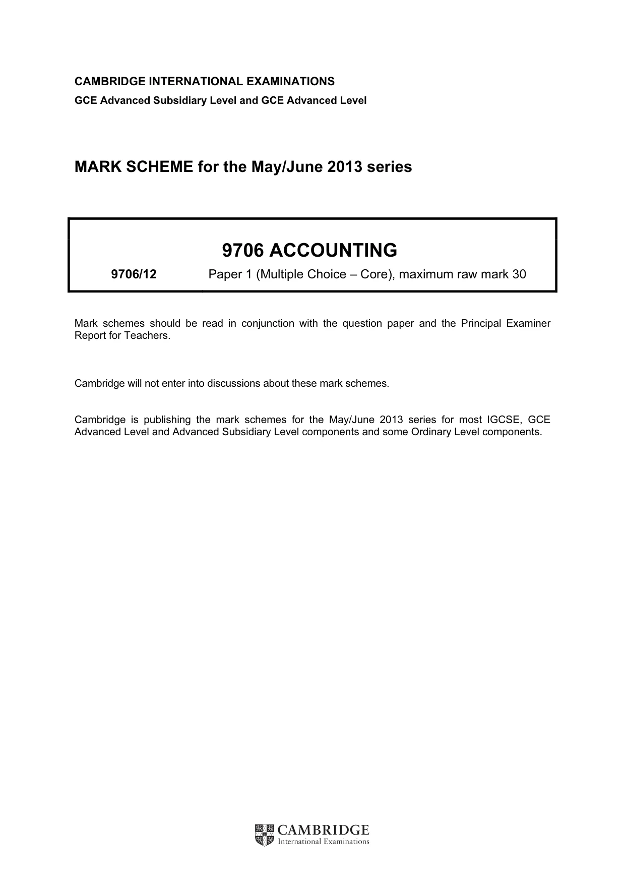 Mark scheme, page 1 of 2