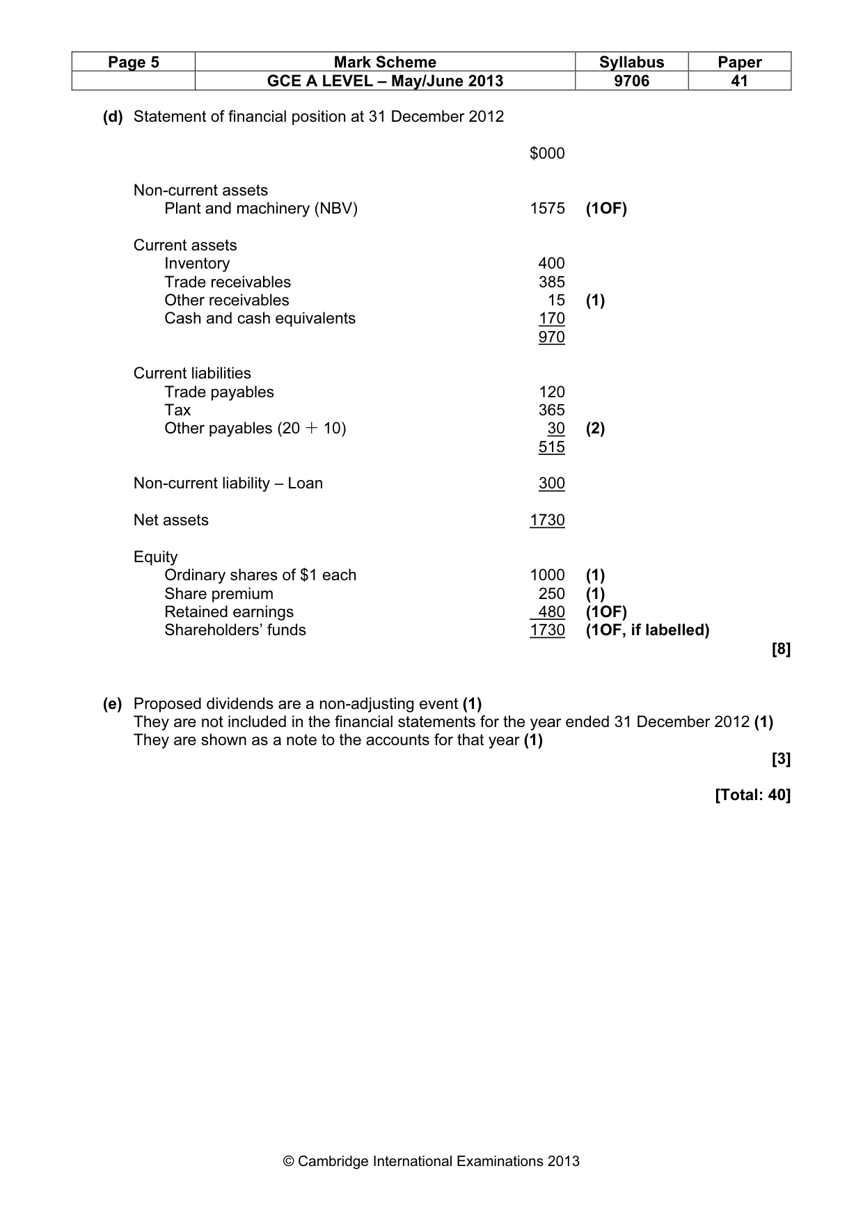 Mark scheme, page 5 of 7