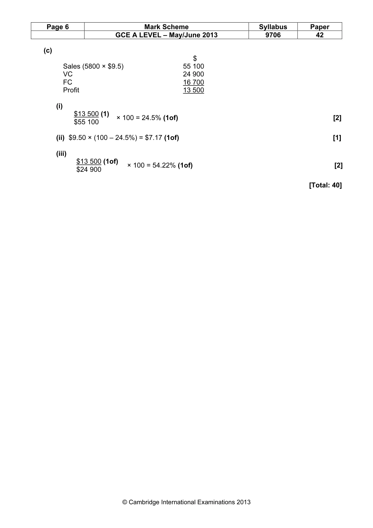 Mark scheme, page 6 of 6