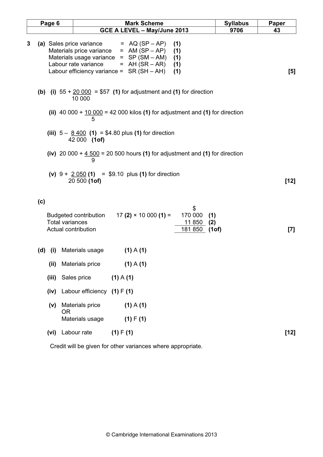 Mark scheme, page 6 of 7