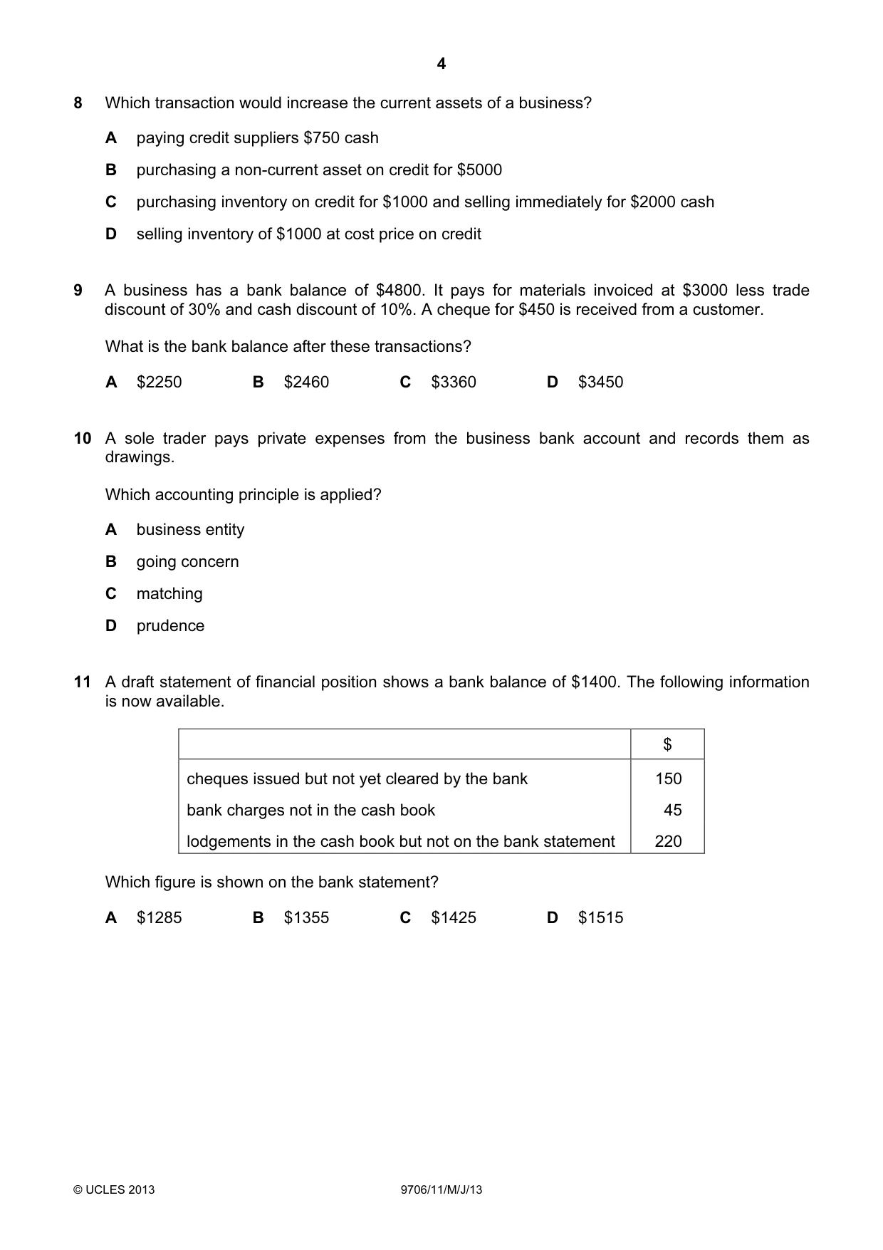 Cambridge A Level Accounting 9706 2013 May/June Paper 1 · Variant 1 question paper, page 4 of 12