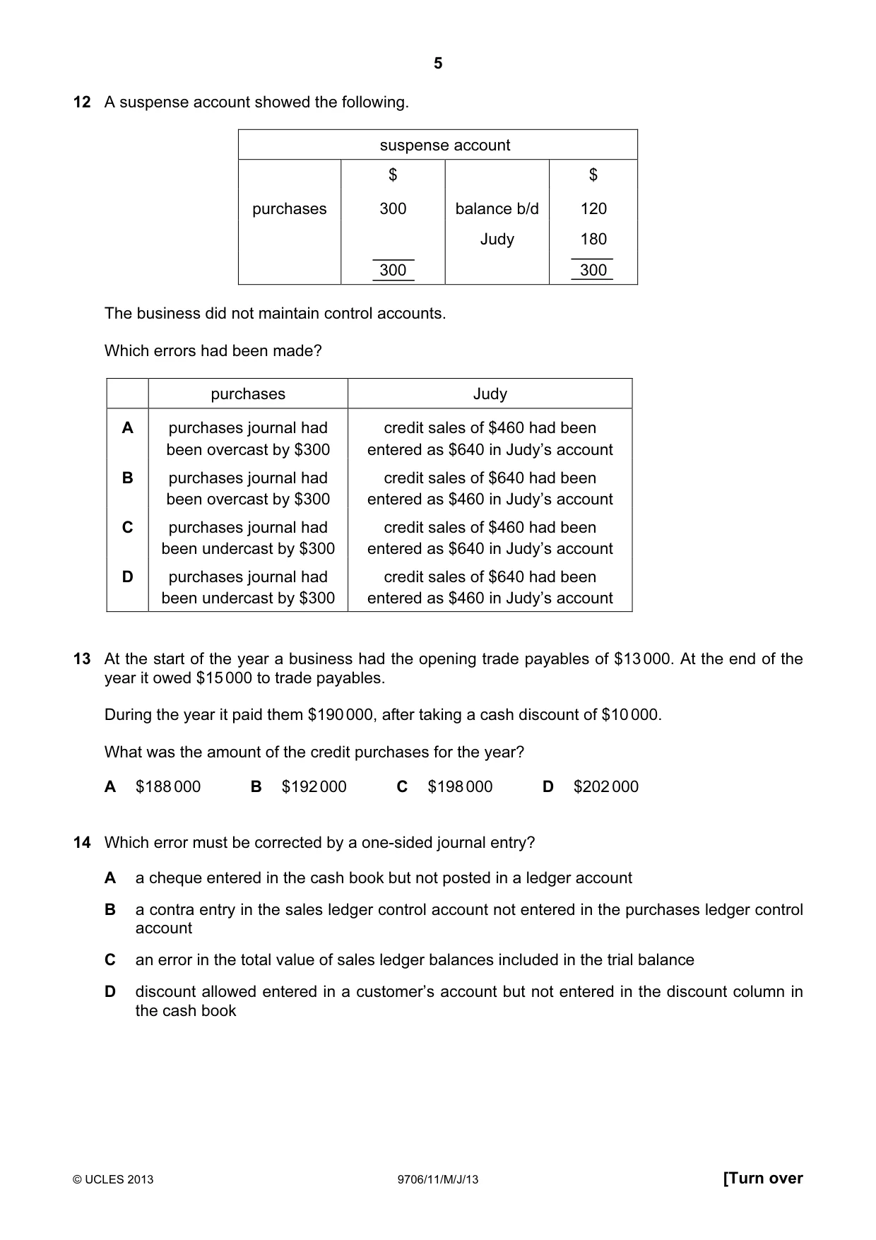 Cambridge A Level Accounting 9706 2013 May/June Paper 1 · Variant 1 question paper, page 5 of 12