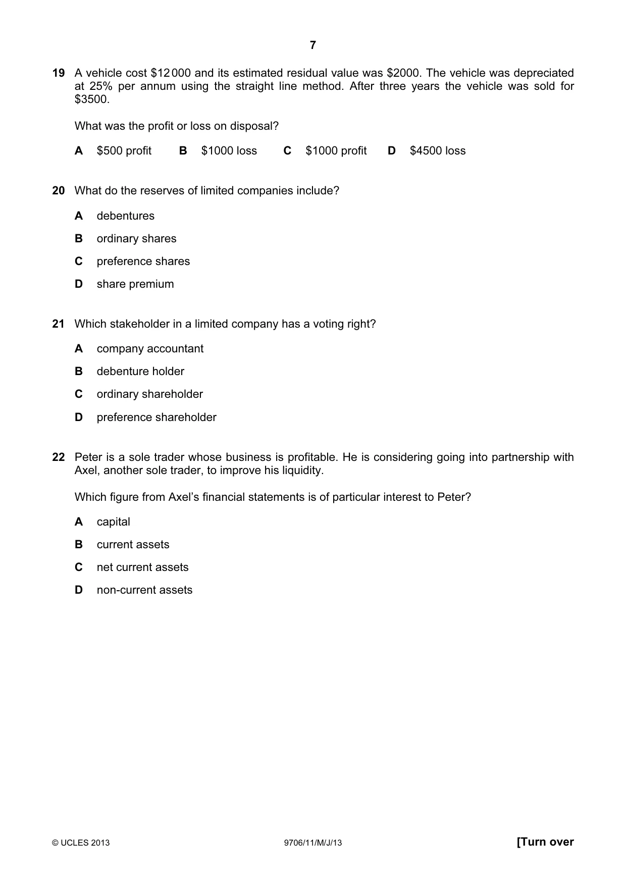 Cambridge A Level Accounting 9706 2013 May/June Paper 1 · Variant 1 question paper, page 7 of 12