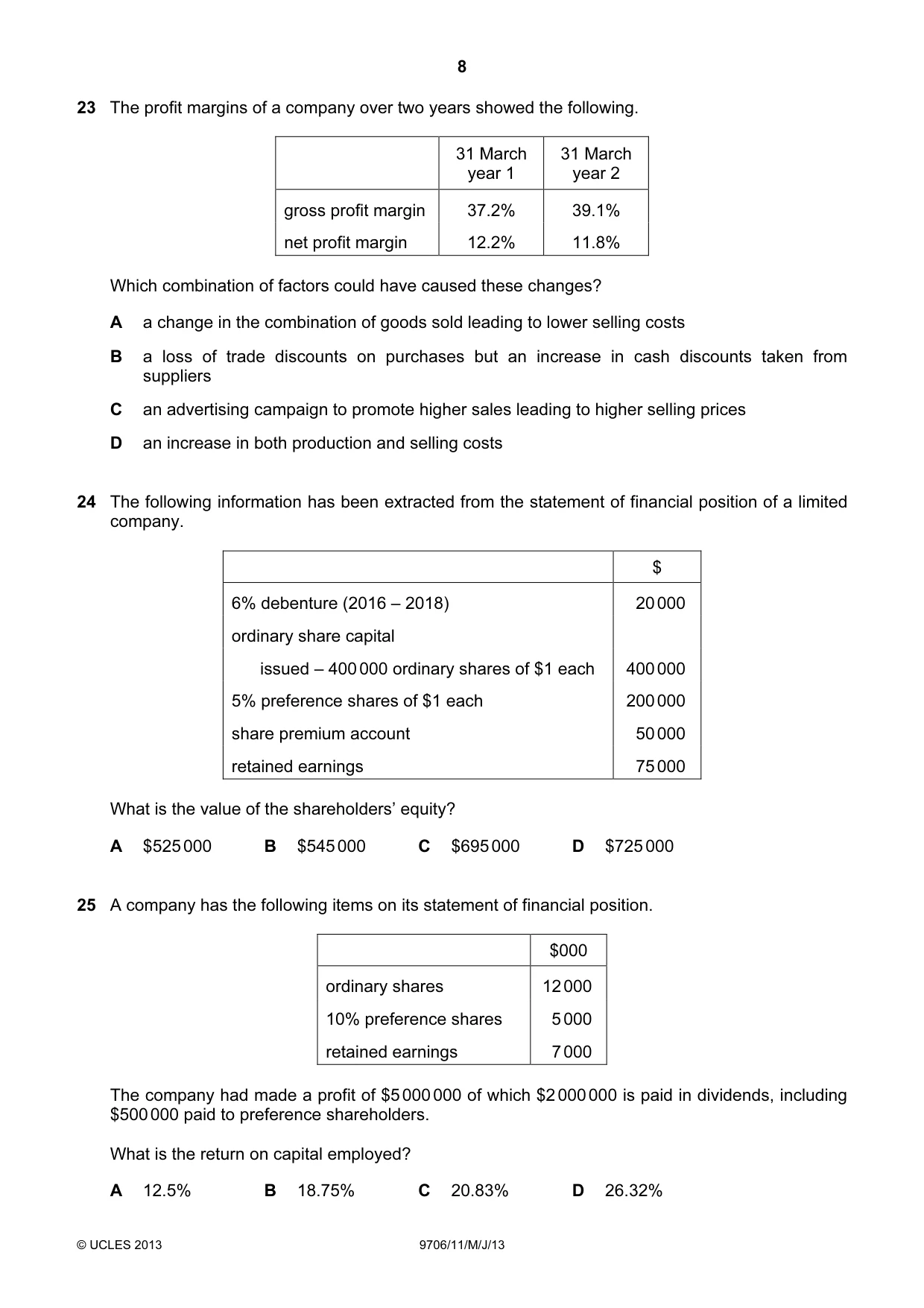 Cambridge A Level Accounting 9706 2013 May/June Paper 1 · Variant 1 question paper, page 8 of 12