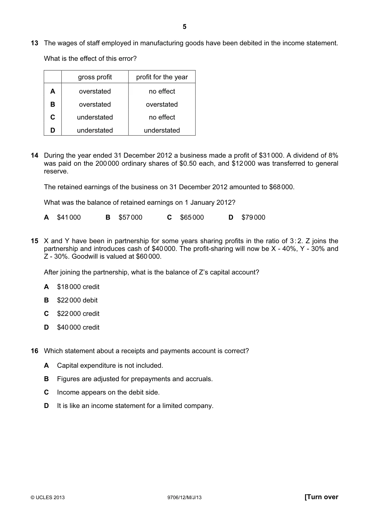 Cambridge A Level Accounting 9706 2013 May/June Paper 1 · Variant 2 question paper, page 5 of 12