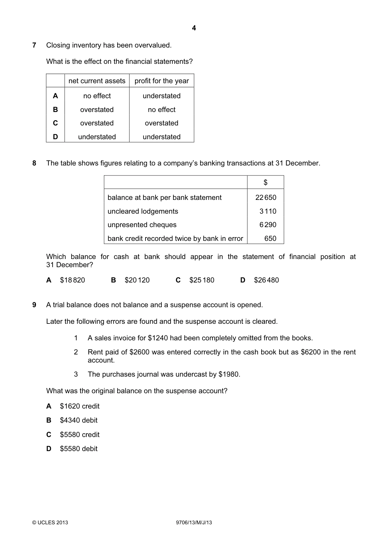 Cambridge A Level Accounting 9706 2013 May/June Paper 1 · Variant 3 question paper, page 4 of 12