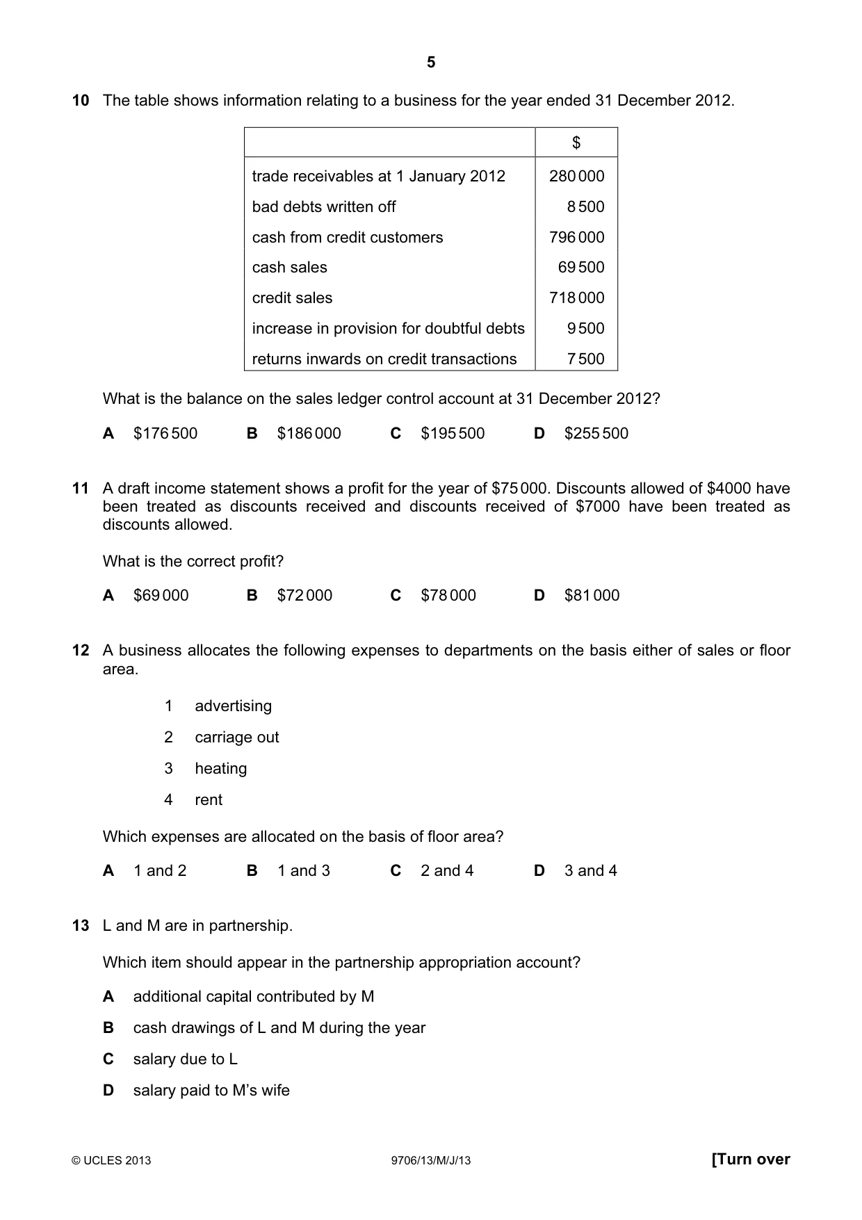 Cambridge A Level Accounting 9706 2013 May/June Paper 1 · Variant 3 question paper, page 5 of 12