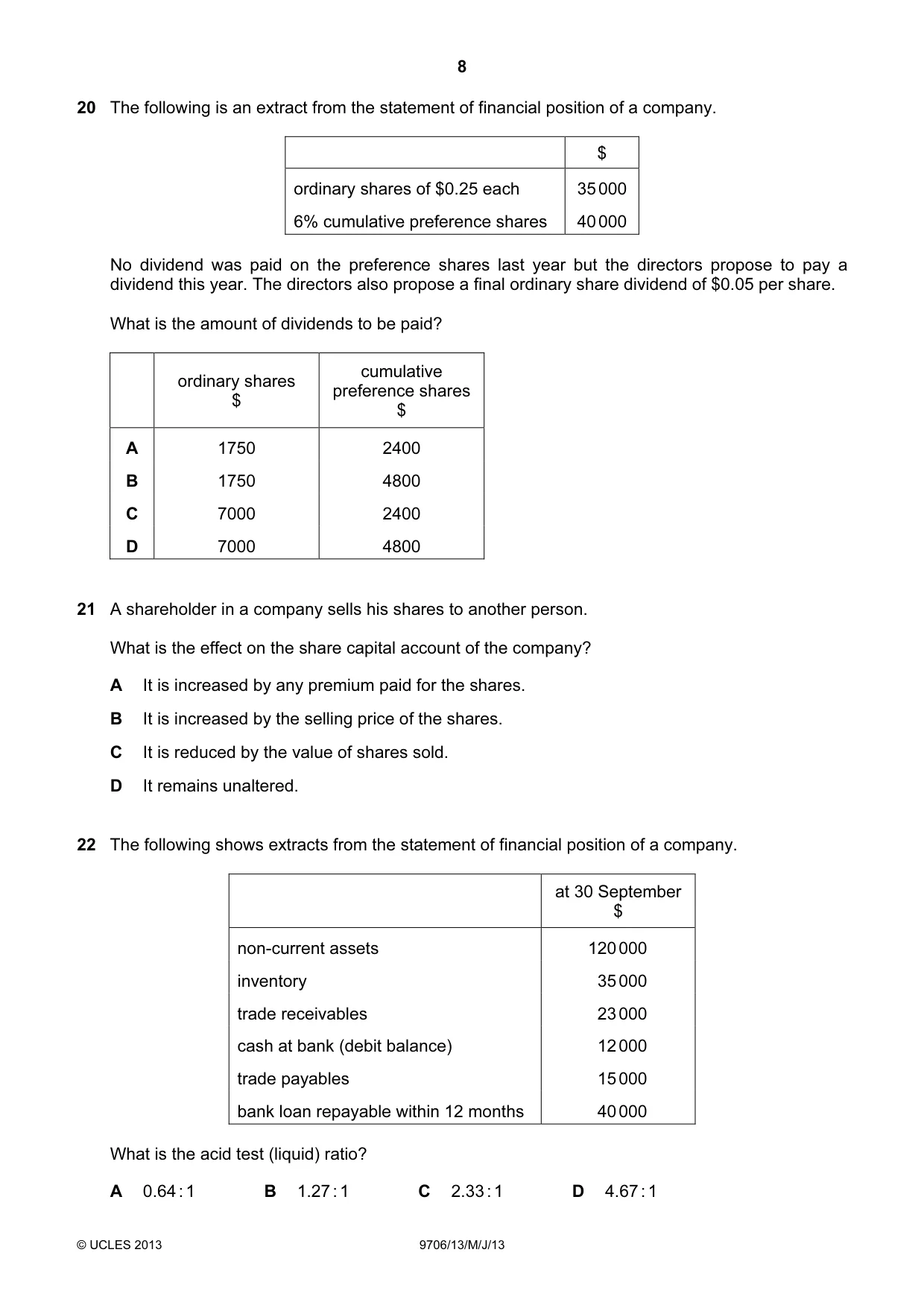 Cambridge A Level Accounting 9706 2013 May/June Paper 1 · Variant 3 question paper, page 8 of 12