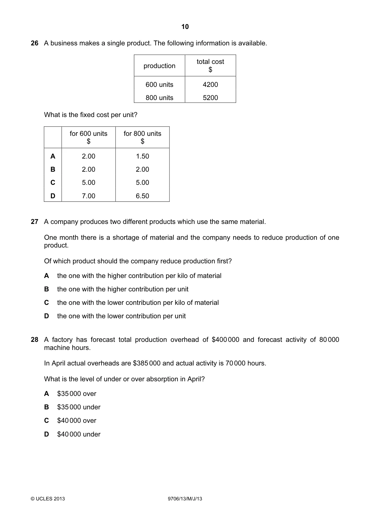 Cambridge A Level Accounting 9706 2013 May/June Paper 1 · Variant 3 question paper, page 10 of 12
