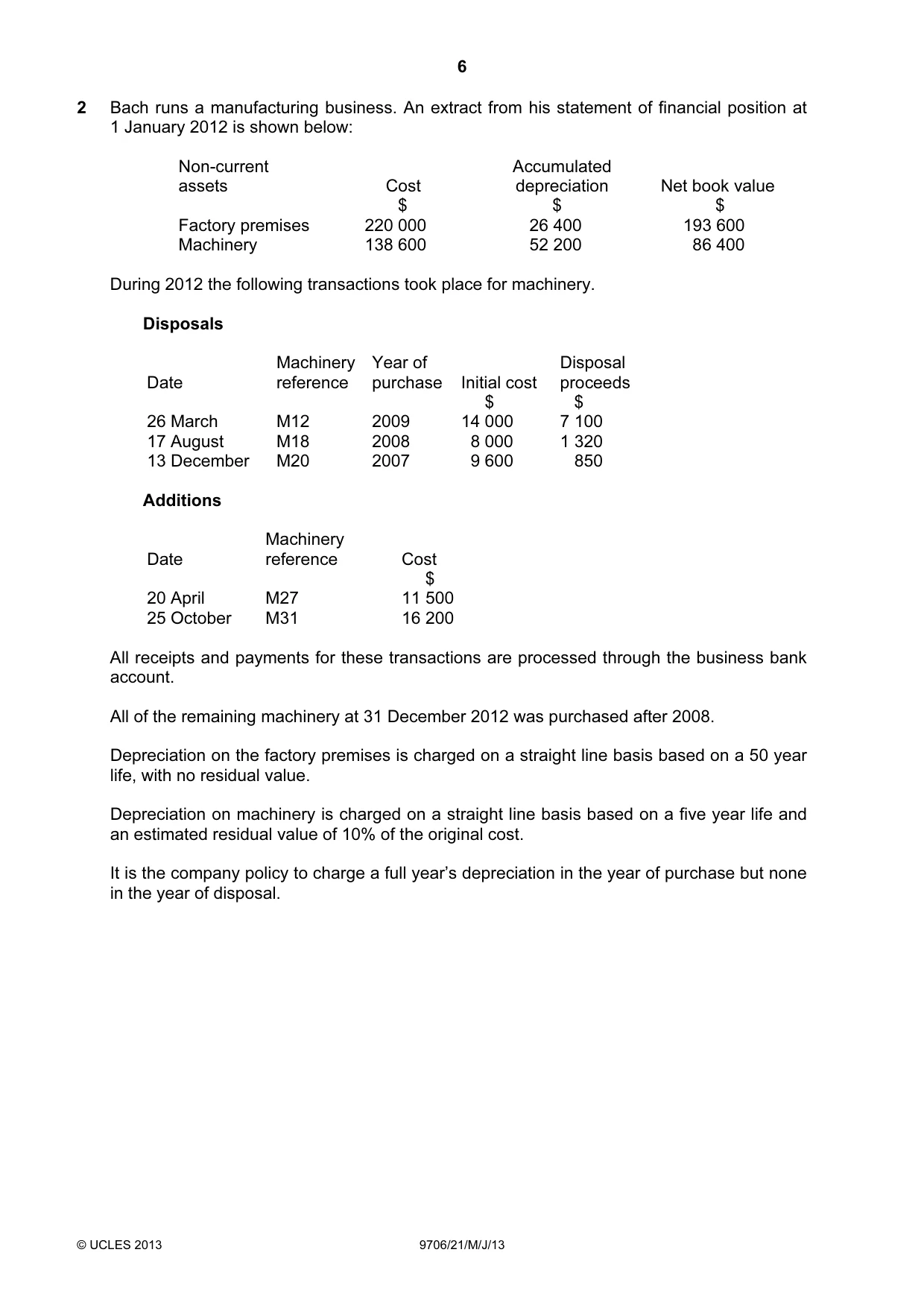 Cambridge A Level Accounting 9706 2013 May/June Paper 2 · Variant 1 question paper, page 6 of 16