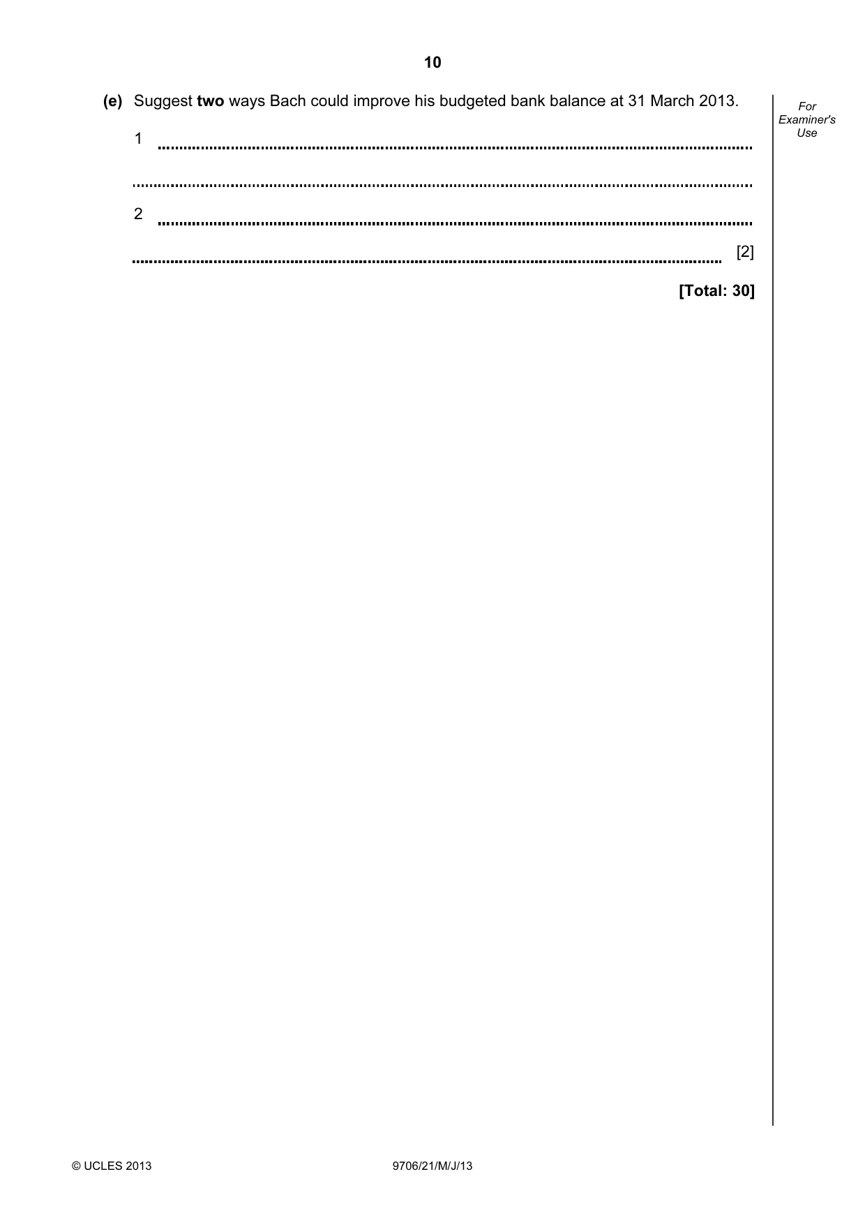 Cambridge A Level Accounting 9706 2013 May/June Paper 2 · Variant 1 question paper, page 10 of 16