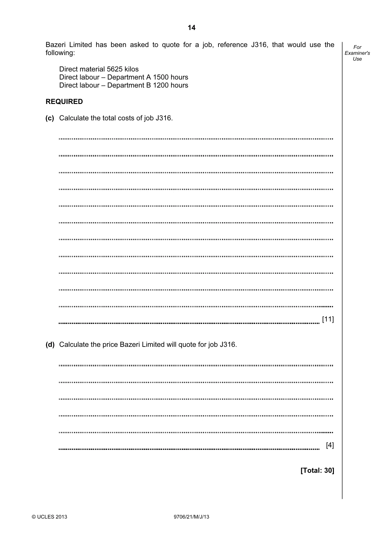 Cambridge A Level Accounting 9706 2013 May/June Paper 2 · Variant 1 question paper, page 14 of 16