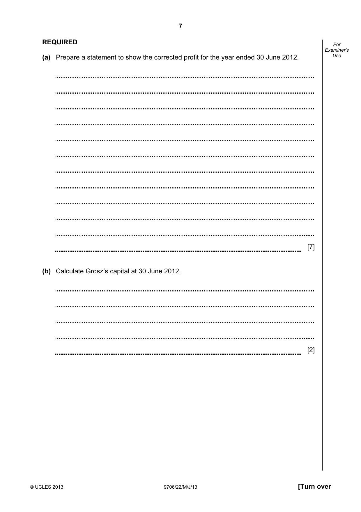 Cambridge A Level Accounting 9706 2013 May/June Paper 2 · Variant 2 question paper, page 7 of 12