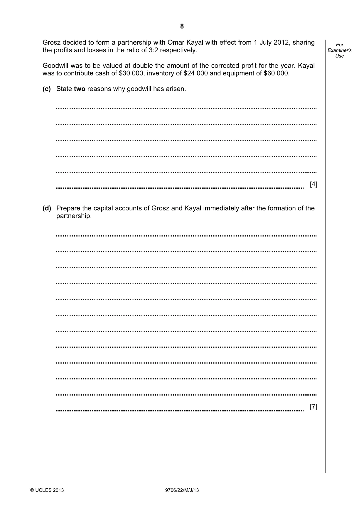 Cambridge A Level Accounting 9706 2013 May/June Paper 2 · Variant 2 question paper, page 8 of 12