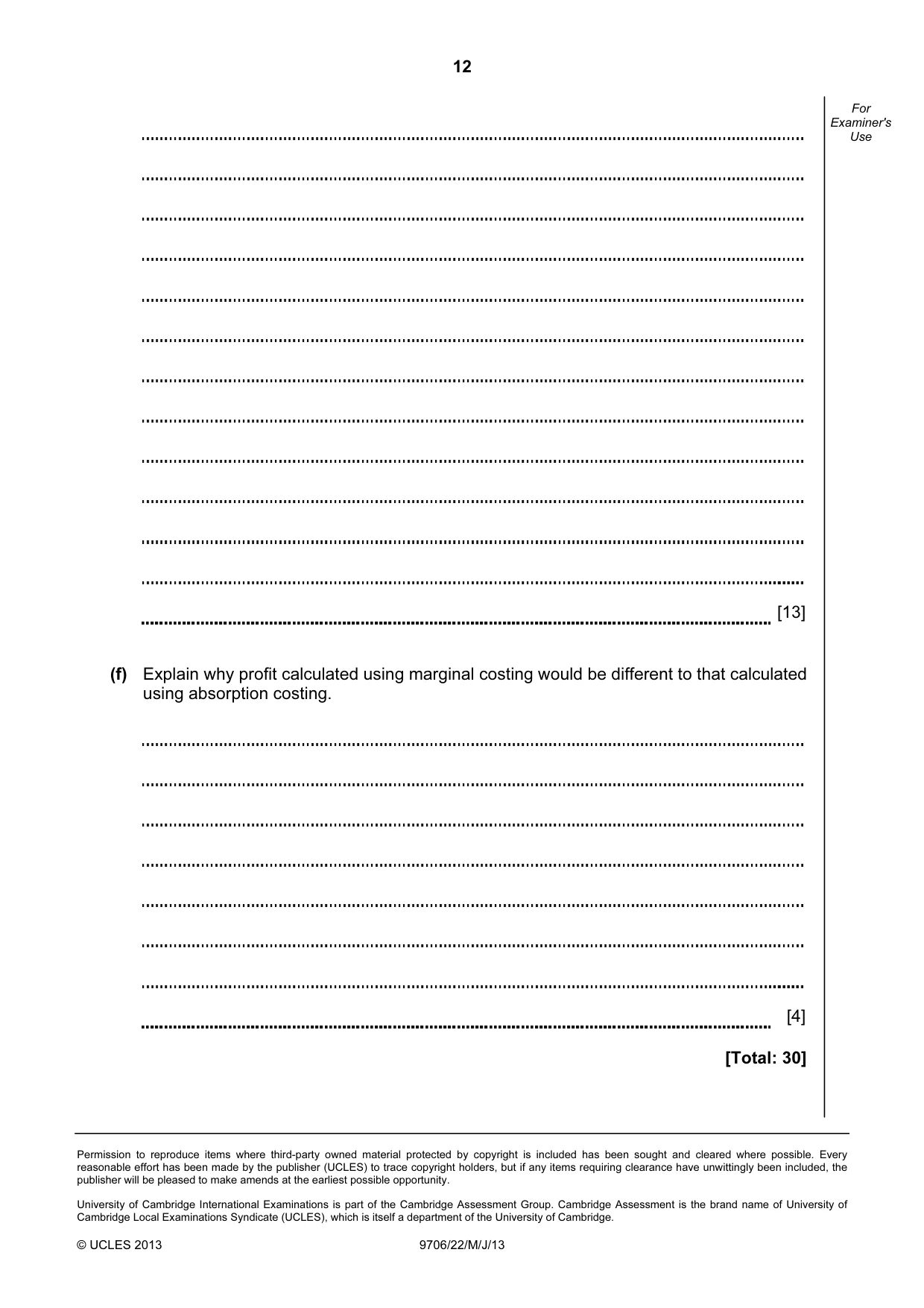 Cambridge A Level Accounting 9706 2013 May/June Paper 2 · Variant 2 question paper, page 12 of 12