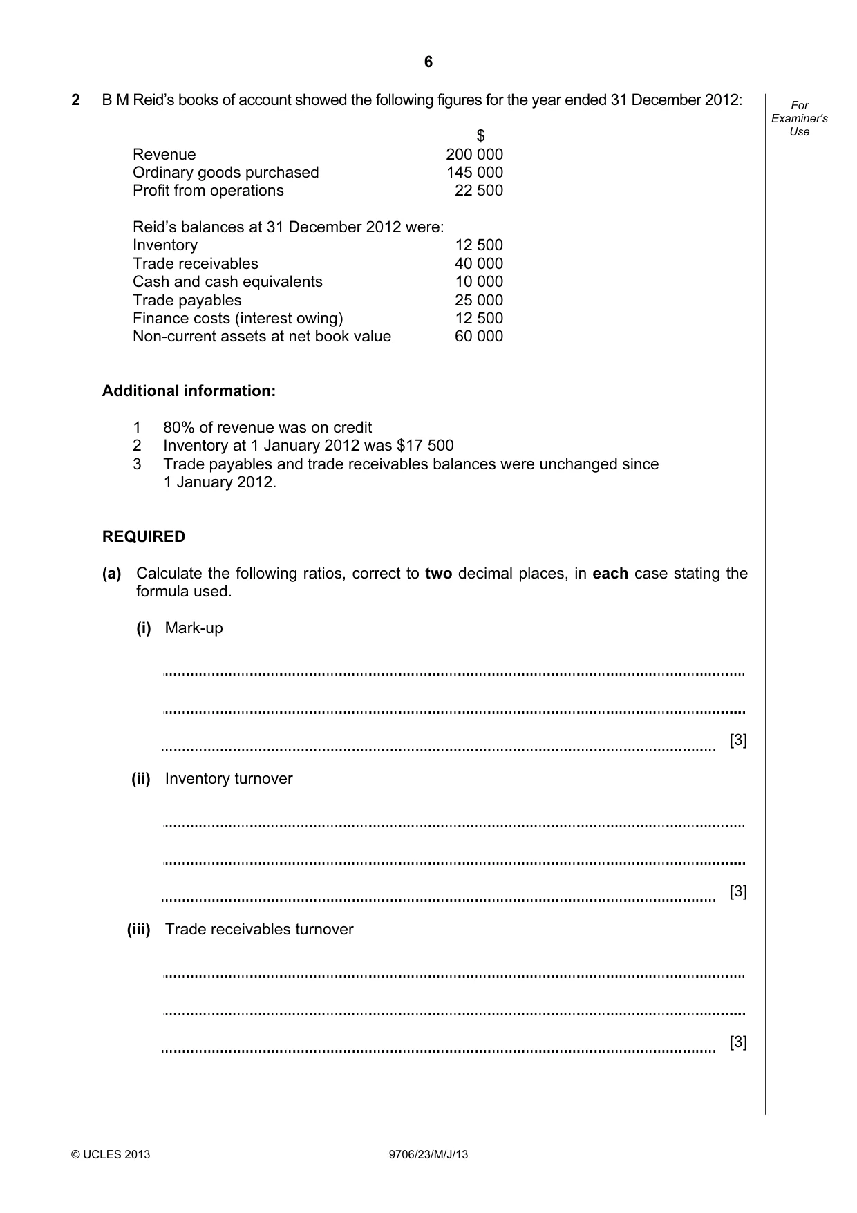 Cambridge A Level Accounting 9706 2013 May/June Paper 2 · Variant 3 question paper, page 6 of 12