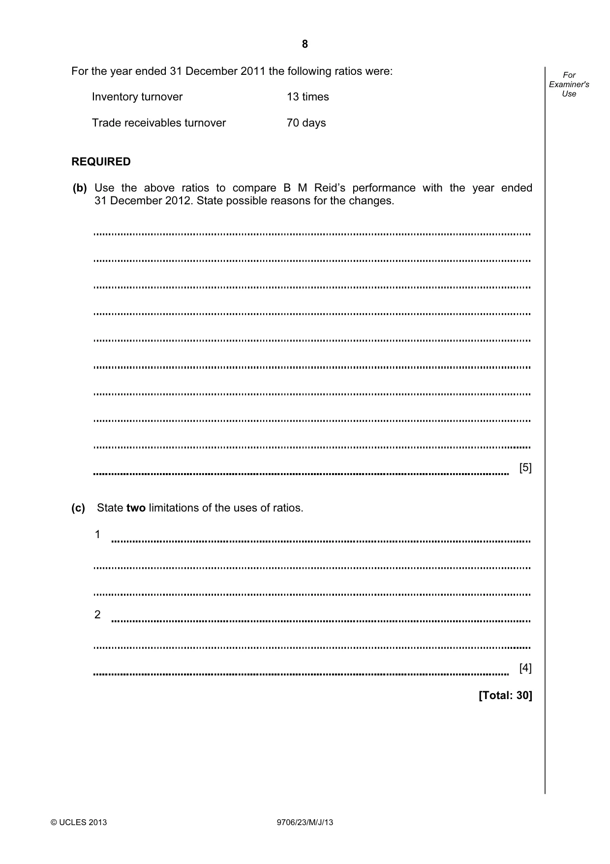 Cambridge A Level Accounting 9706 2013 May/June Paper 2 · Variant 3 question paper, page 8 of 12
