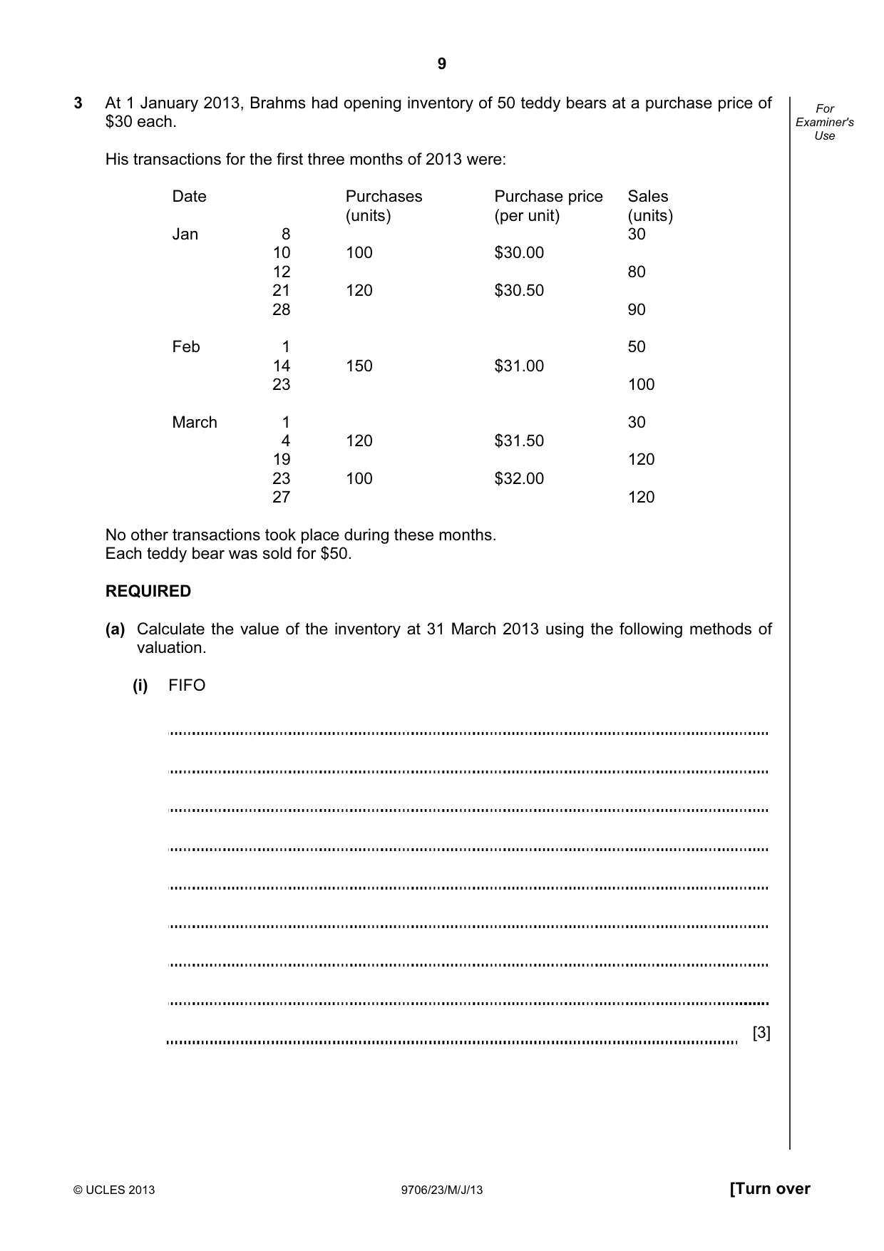 Cambridge A Level Accounting 9706 2013 May/June Paper 2 · Variant 3 question paper, page 9 of 12