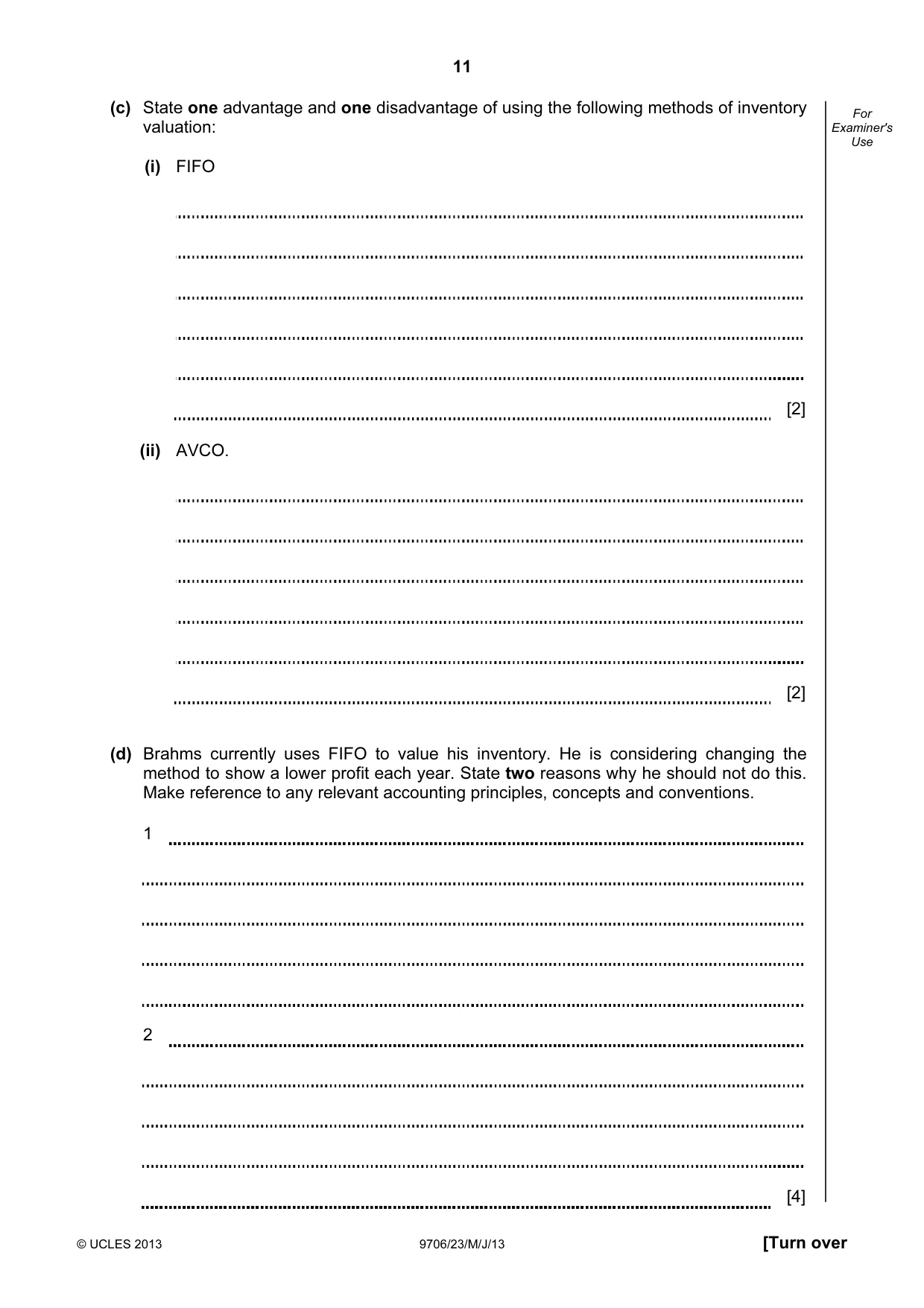 Cambridge A Level Accounting 9706 2013 May/June Paper 2 · Variant 3 question paper, page 11 of 12
