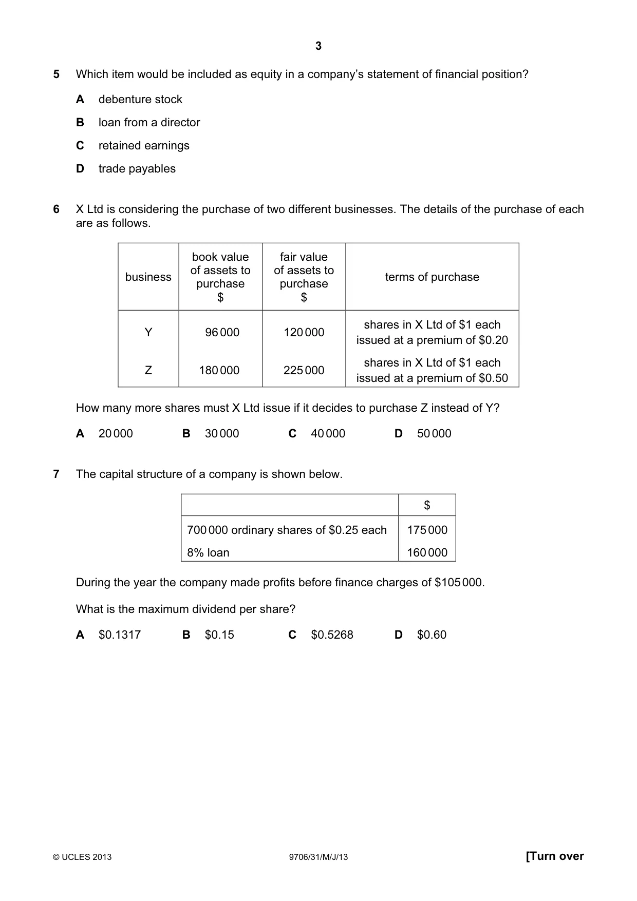 Cambridge A Level Accounting 9706 2013 May/June Paper 3 · Variant 1 question paper, page 3 of 12