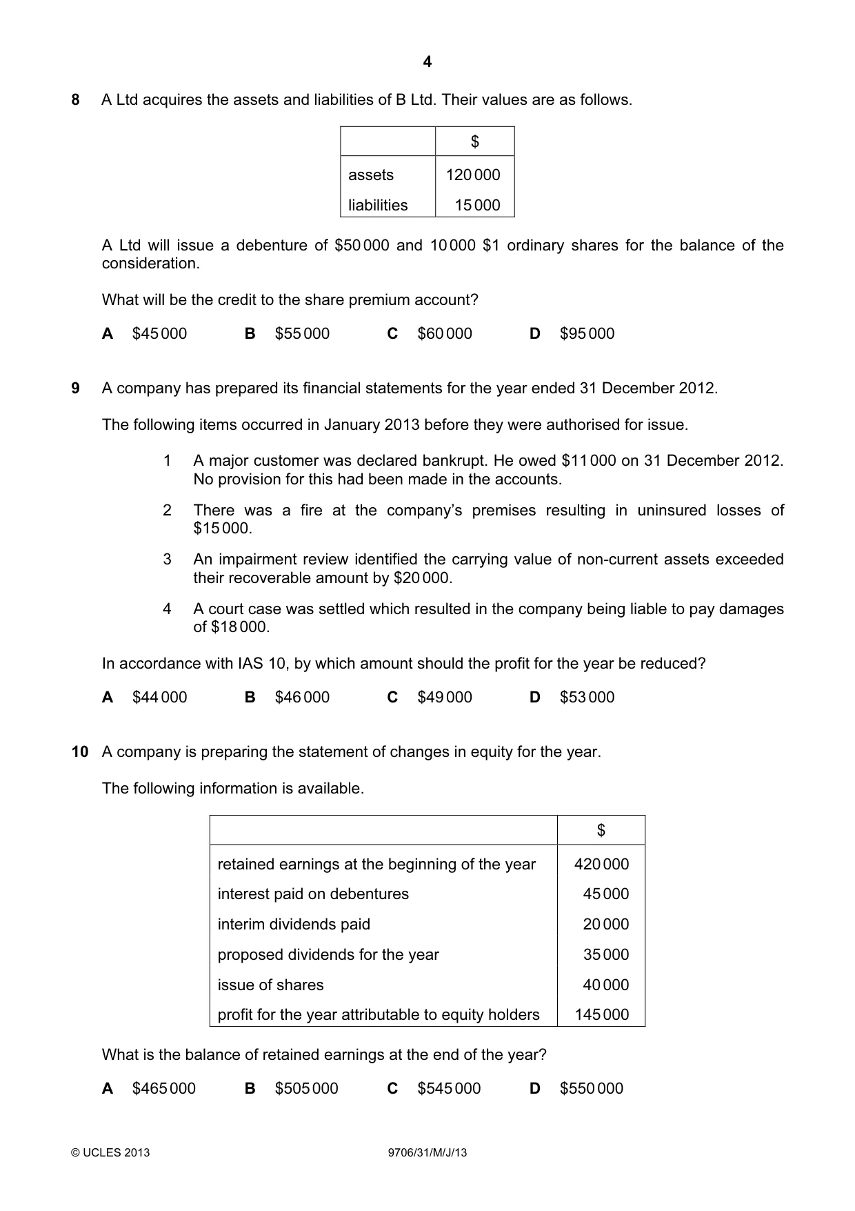 Cambridge A Level Accounting 9706 2013 May/June Paper 3 · Variant 1 question paper, page 4 of 12