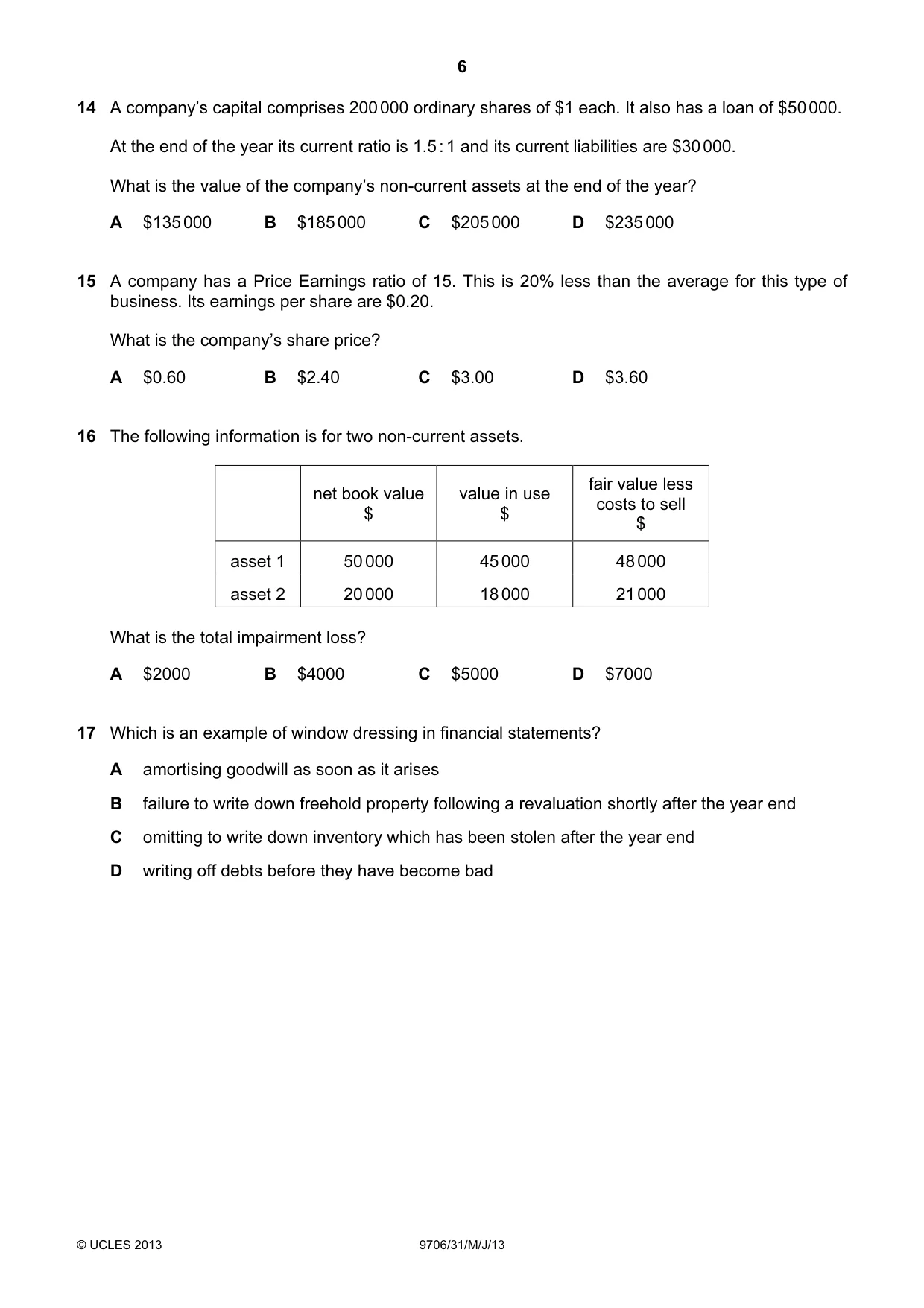 Cambridge A Level Accounting 9706 2013 May/June Paper 3 · Variant 1 question paper, page 6 of 12