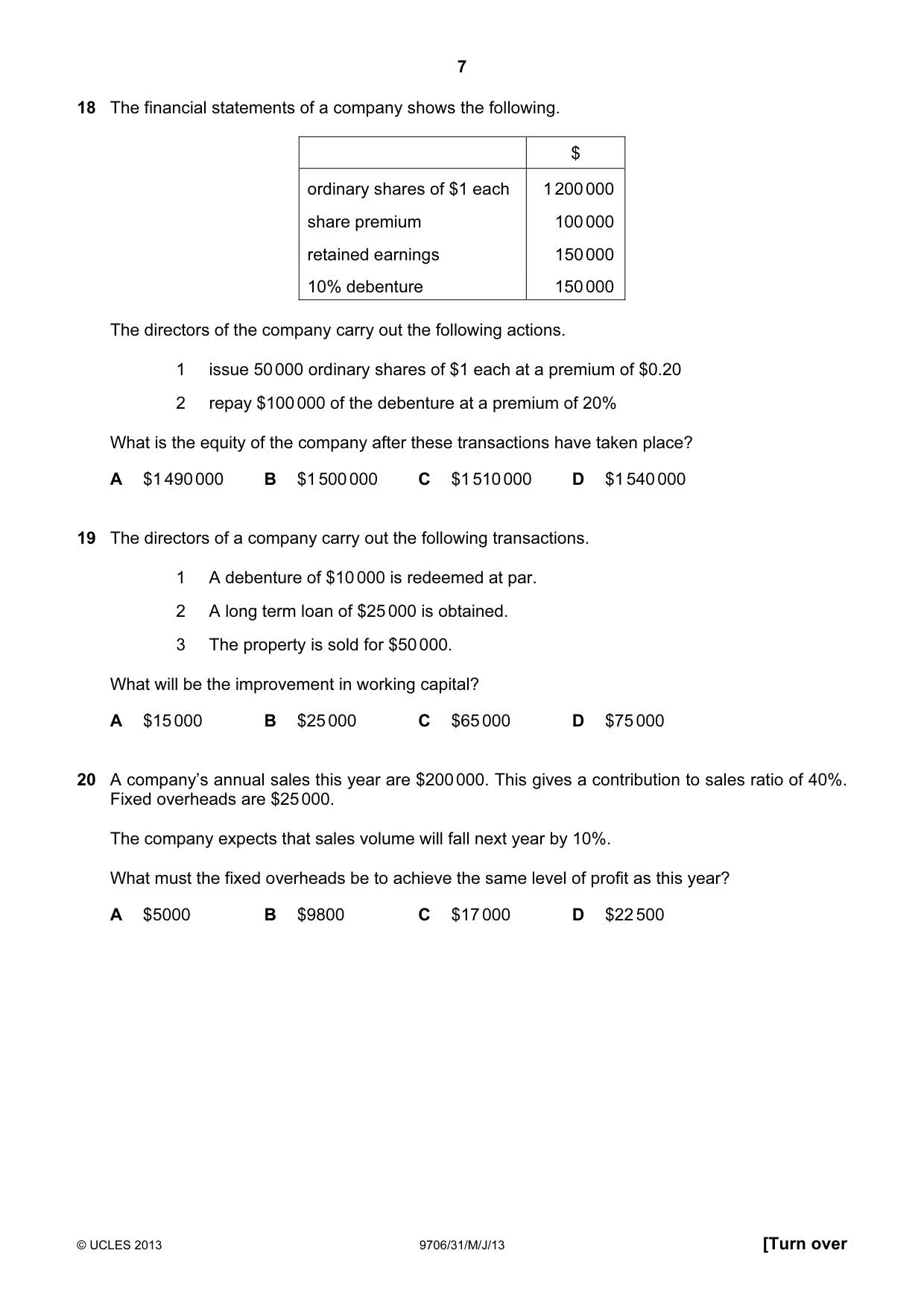 Cambridge A Level Accounting 9706 2013 May/June Paper 3 · Variant 1 question paper, page 7 of 12