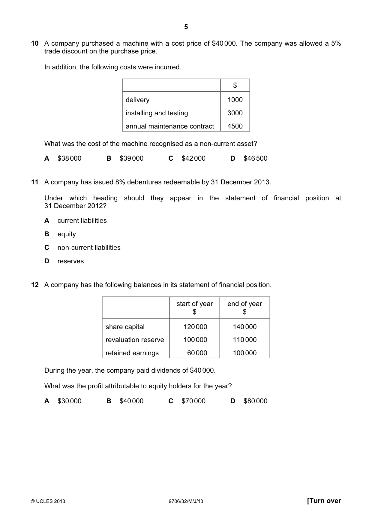 Cambridge A Level Accounting 9706 2013 May/June Paper 3 · Variant 2 question paper, page 5 of 12