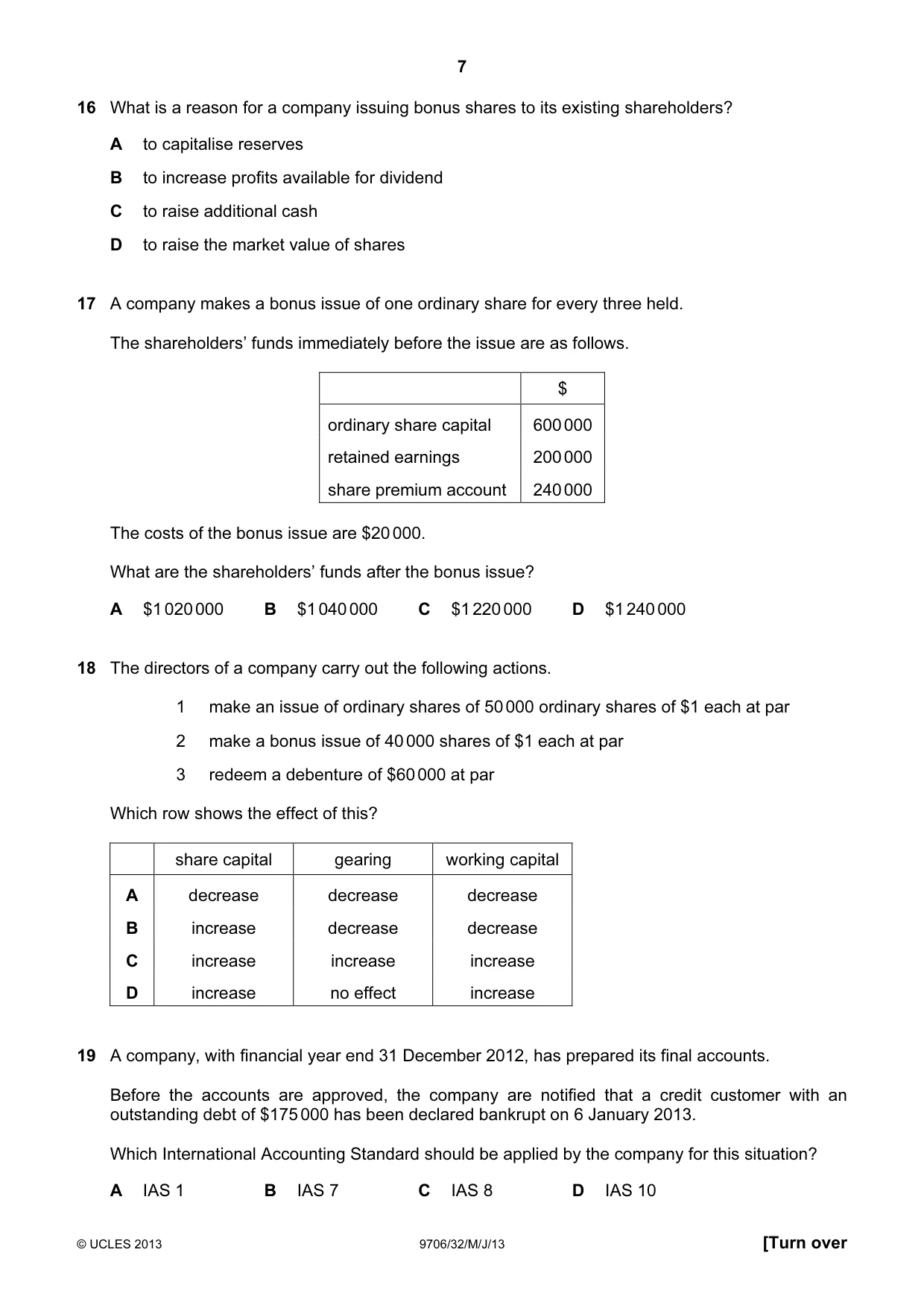 Cambridge A Level Accounting 9706 2013 May/June Paper 3 · Variant 2 question paper, page 7 of 12