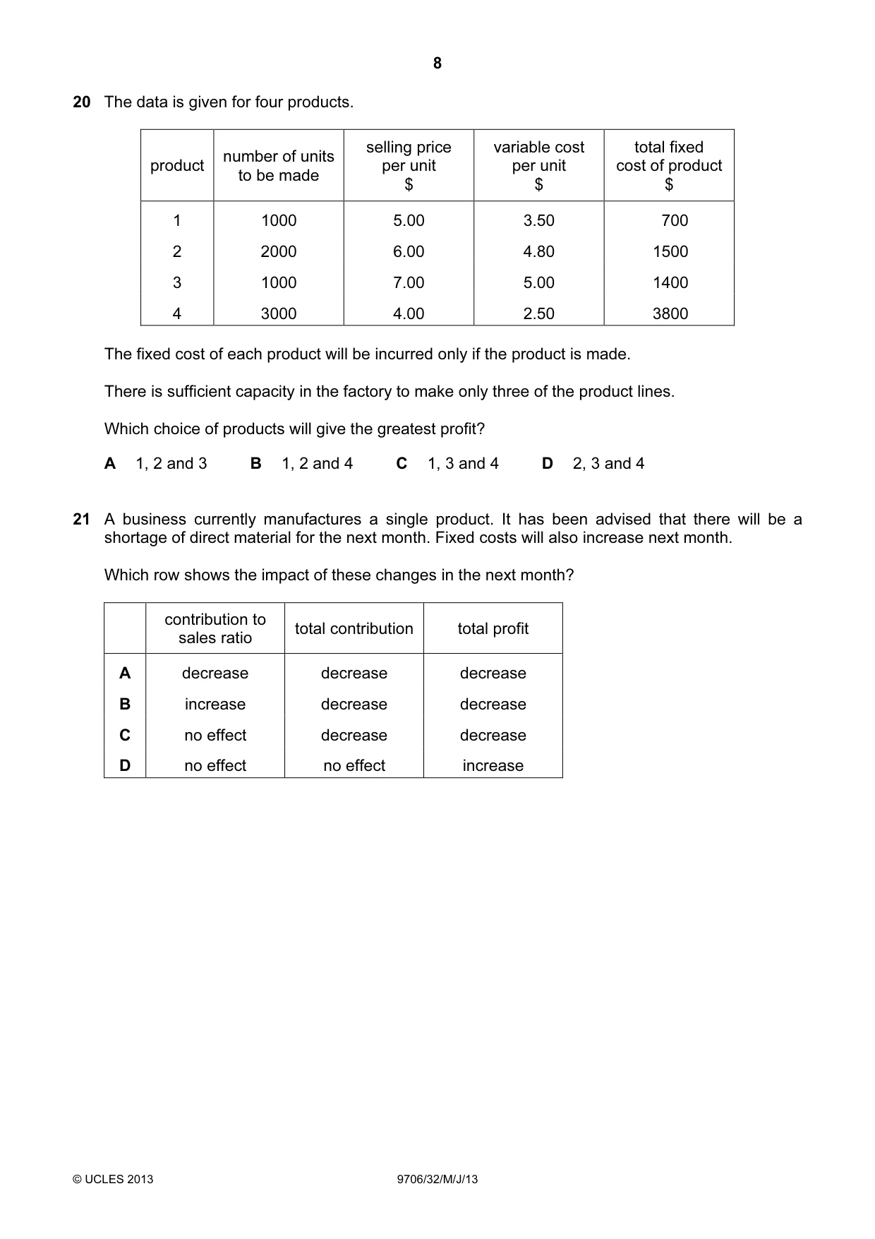 Cambridge A Level Accounting 9706 2013 May/June Paper 3 · Variant 2 question paper, page 8 of 12