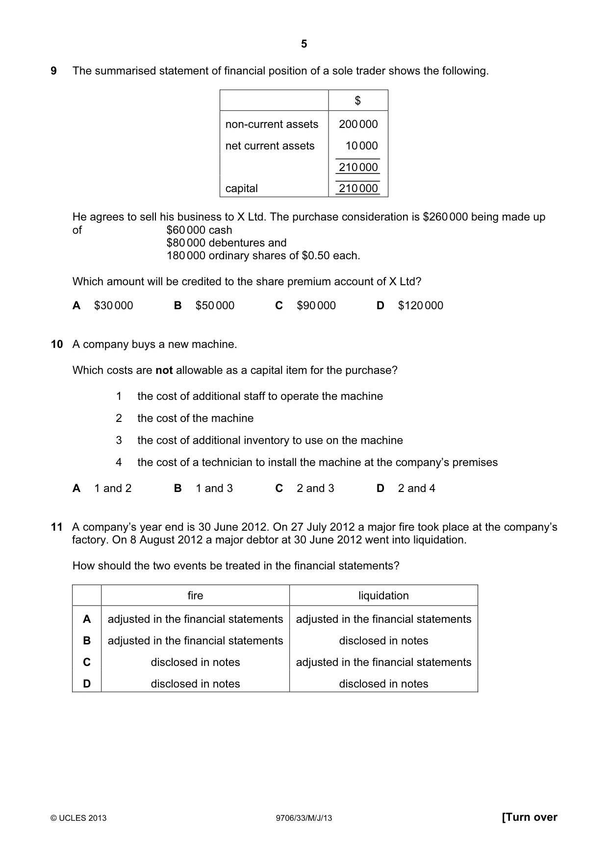Cambridge A Level Accounting 9706 2013 May/June Paper 3 · Variant 3 question paper, page 5 of 12