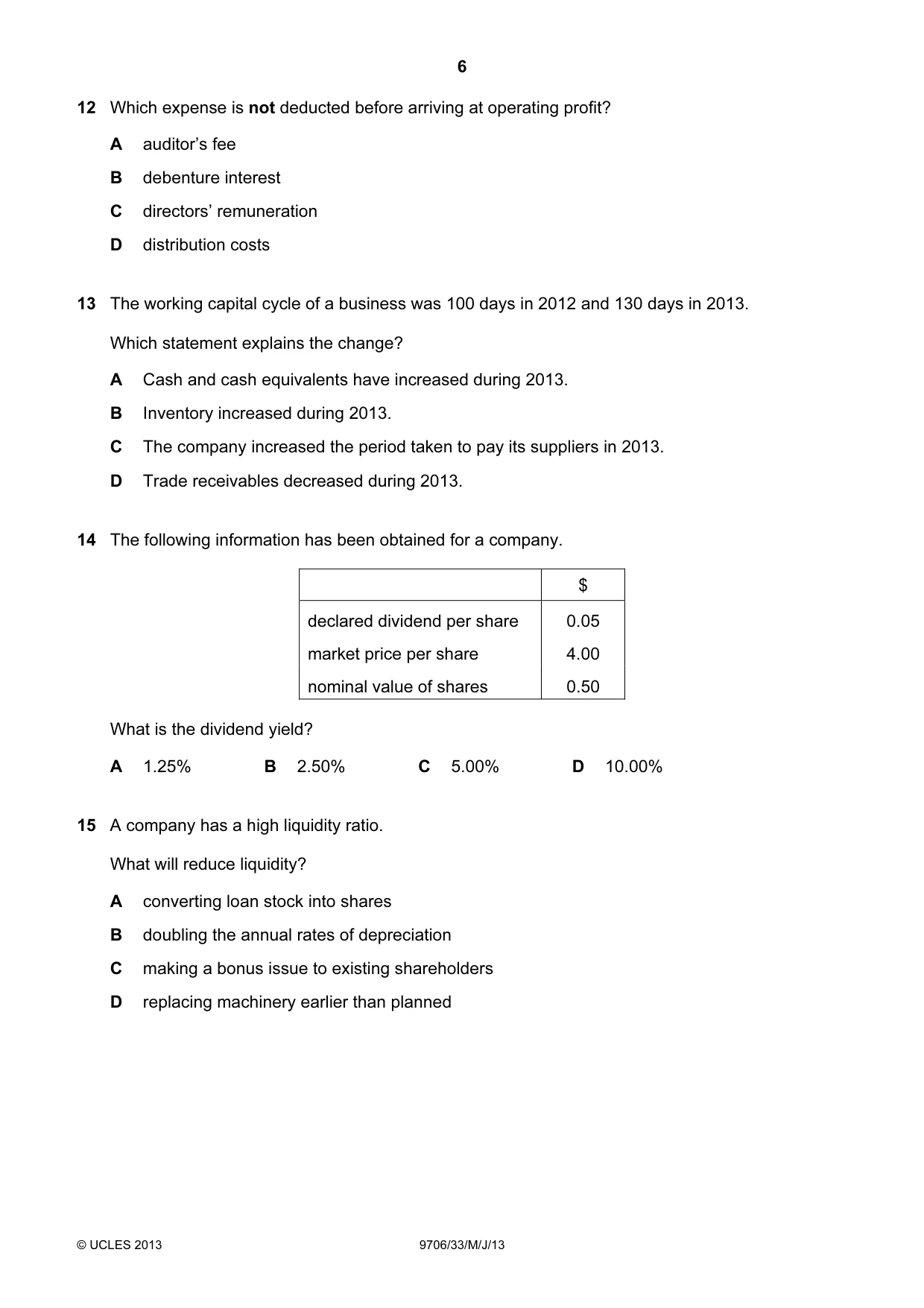 Cambridge A Level Accounting 9706 2013 May/June Paper 3 · Variant 3 question paper, page 6 of 12