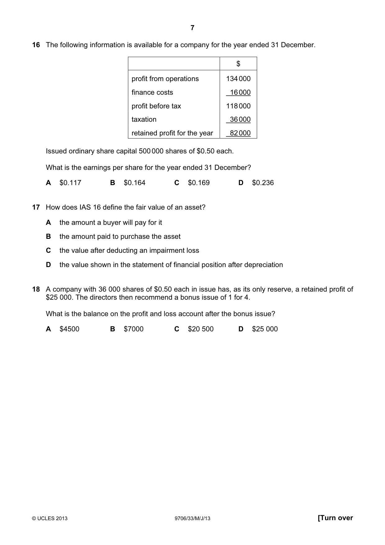 Cambridge A Level Accounting 9706 2013 May/June Paper 3 · Variant 3 question paper, page 7 of 12