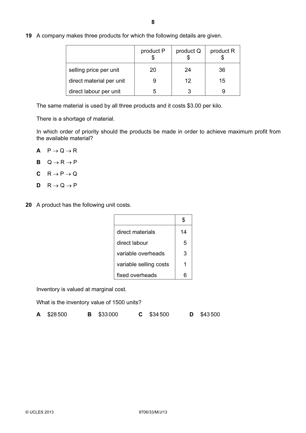 Cambridge A Level Accounting 9706 2013 May/June Paper 3 · Variant 3 question paper, page 8 of 12